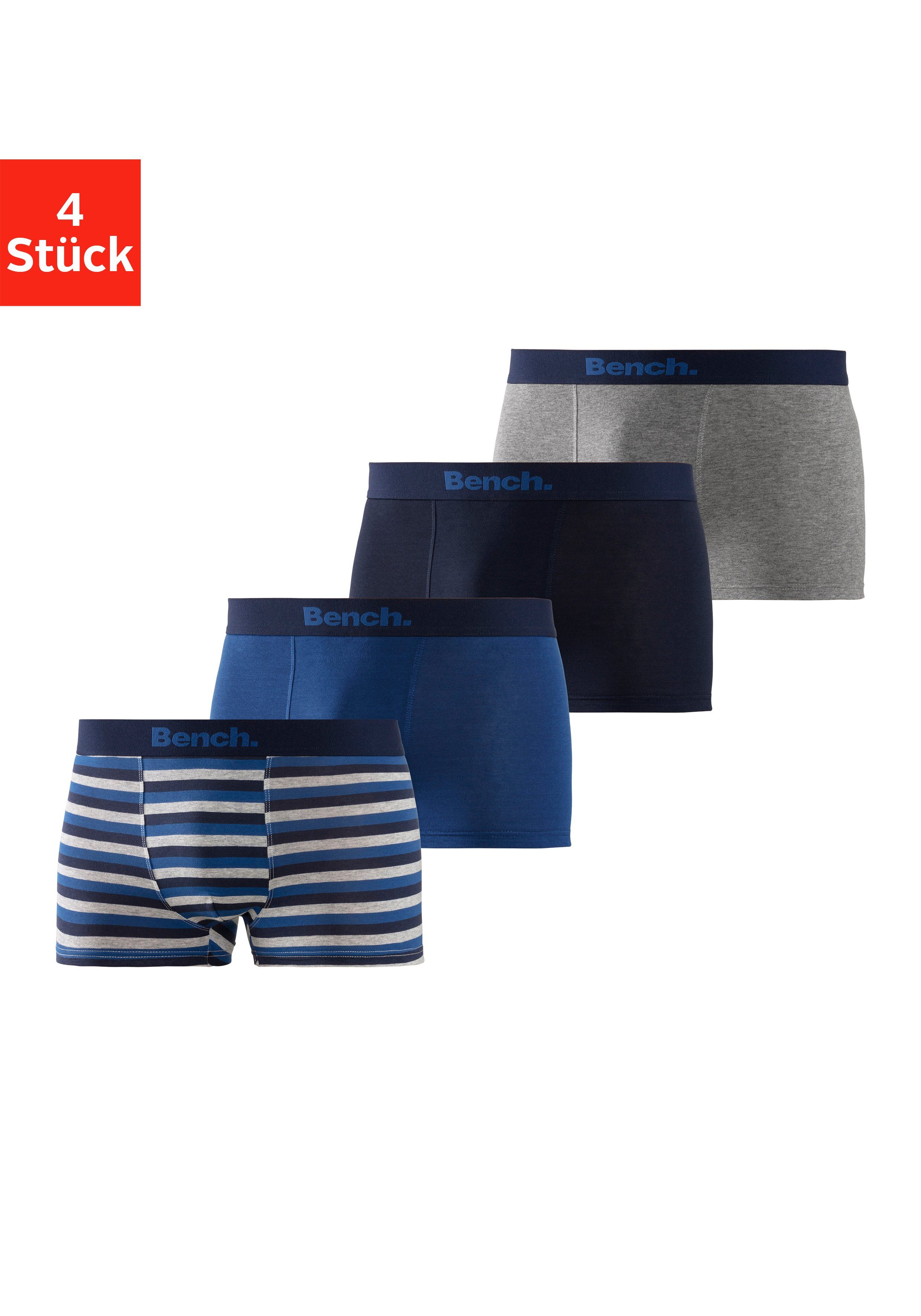 Bench. Boxer (Packung, 4-St) mit modischem Streifen oder unifarben blau-gestreift, blau, grau-meliert, navy