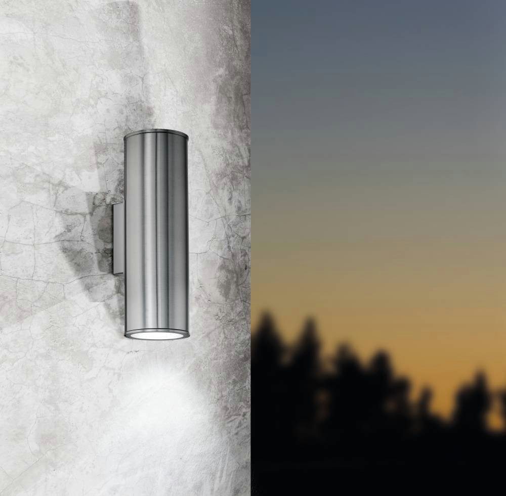 EGLO LED Außen-Wandleuchte Riga Wandleuchte, Außenbeleuchtung, LED, Stahl in silber, IP44, LED wechselbar, Warmweiß, Eckmontage möglich, Up- und Down Light, Garten, Terrasse, 20x9,5x6,5cm