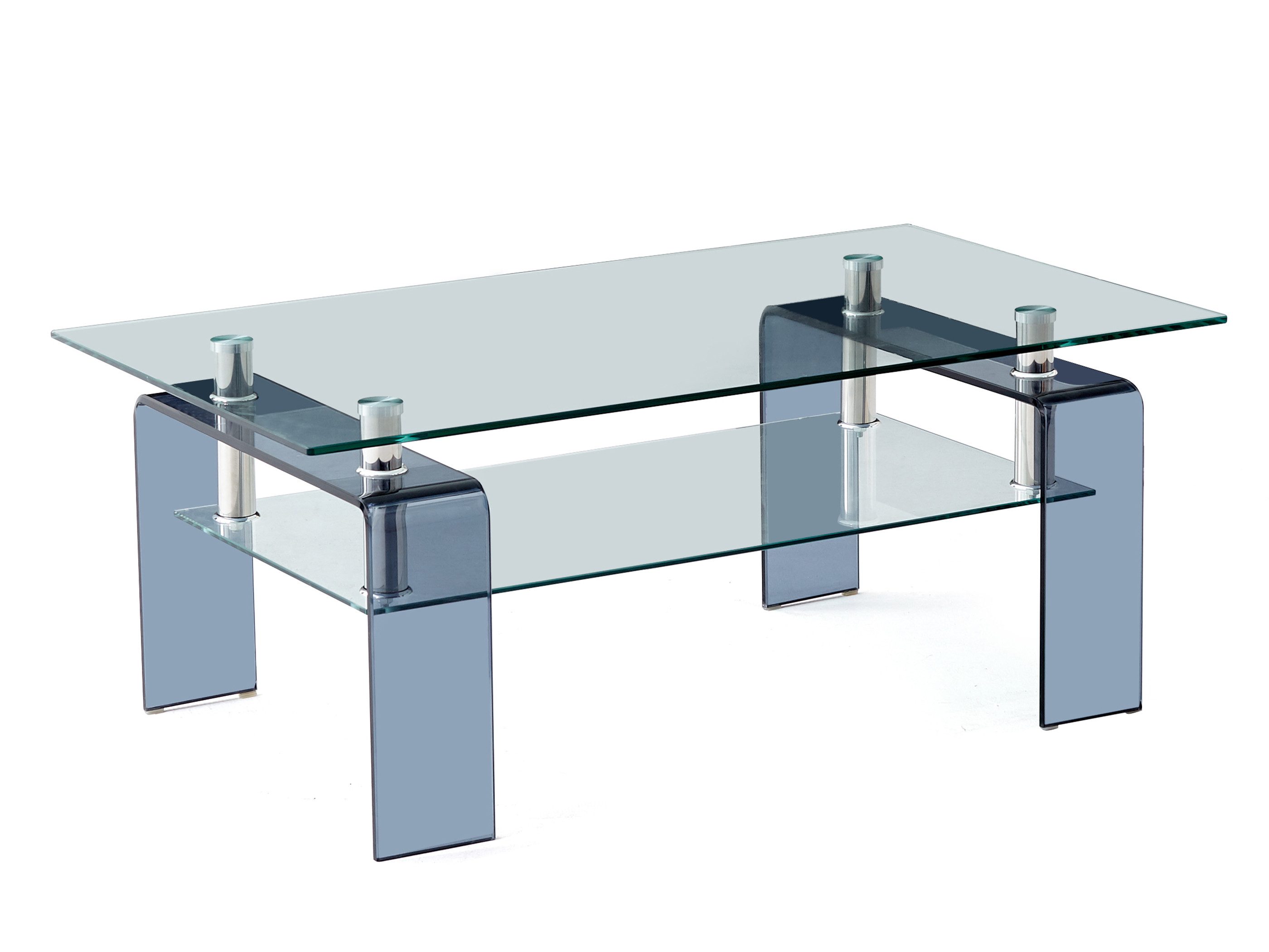 SeedWave Couchtisch Rechteckiger Sofatisch bis 68kg mit 100cm Glastischplatte & Ablage, Wohnzimmertisch im minimalistische Design, inkl. Anti-Rutsch-Pads