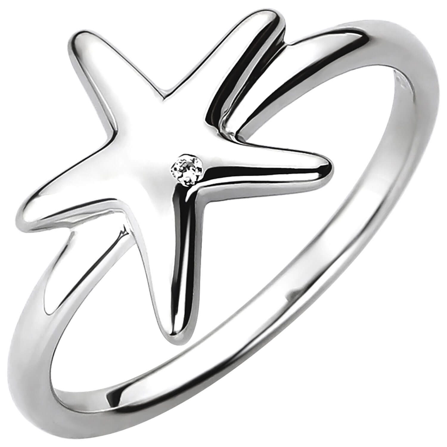 Schmuck Krone Silberring Ring Seestern aus 925 Silber mit Zirkonia, Silber 925