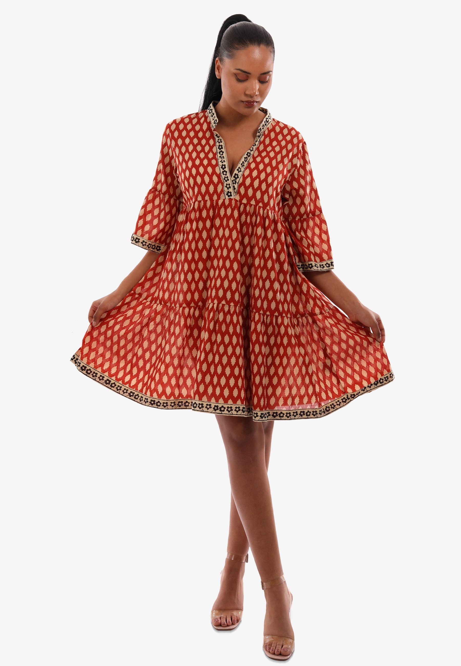 & YC Oversized - Kleid Tunika Bequem mit Style und Alloverdruck Lässig Boho Fashion Tunikakleid