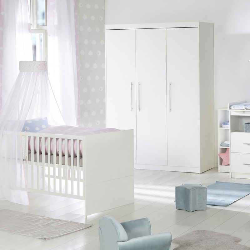 roba® Babyzimmer-Komplettset Maren, (Set, Babybett 70x140 cm, Wickelkommode & Kleiderschrank 3-türig), breite Wickelkommode - Gitterbett: umbaubar, höhenverstellbar