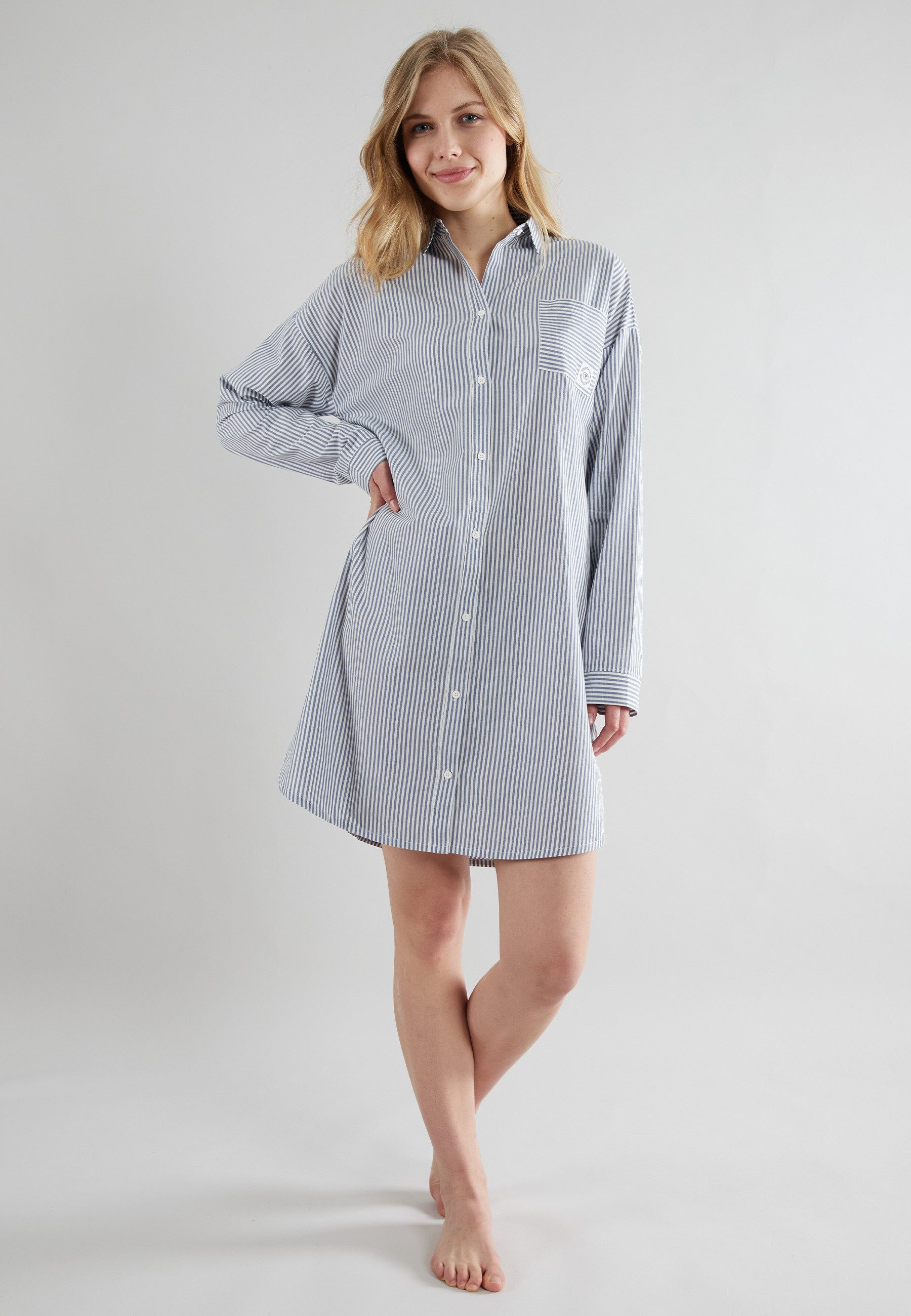 TOM TAILOR Nachthemd Manila mit Knopfleiste, Kragen, V-Ausschnitt, Langarm, günstig online kaufen