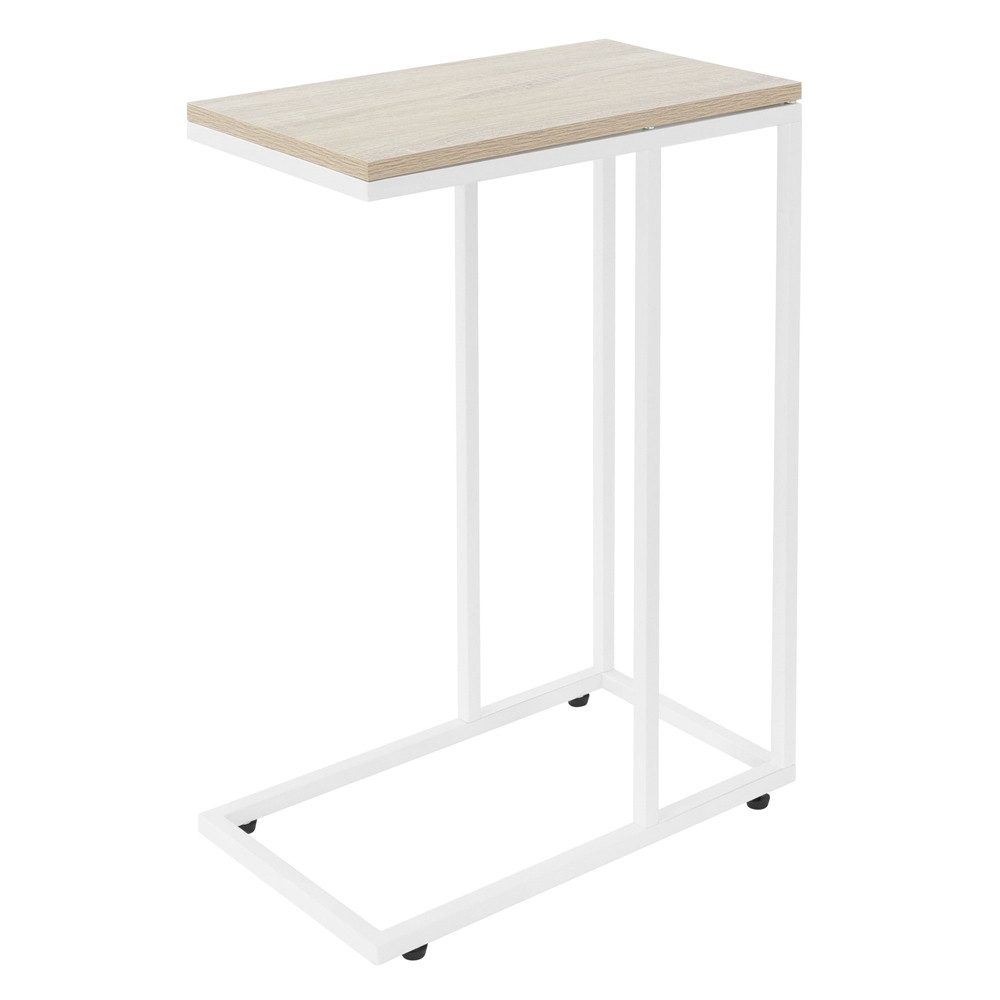 Beistelltisch Wohnzimmertisch C-Form mit Metallgestell & Holzplatte, Industriedesign