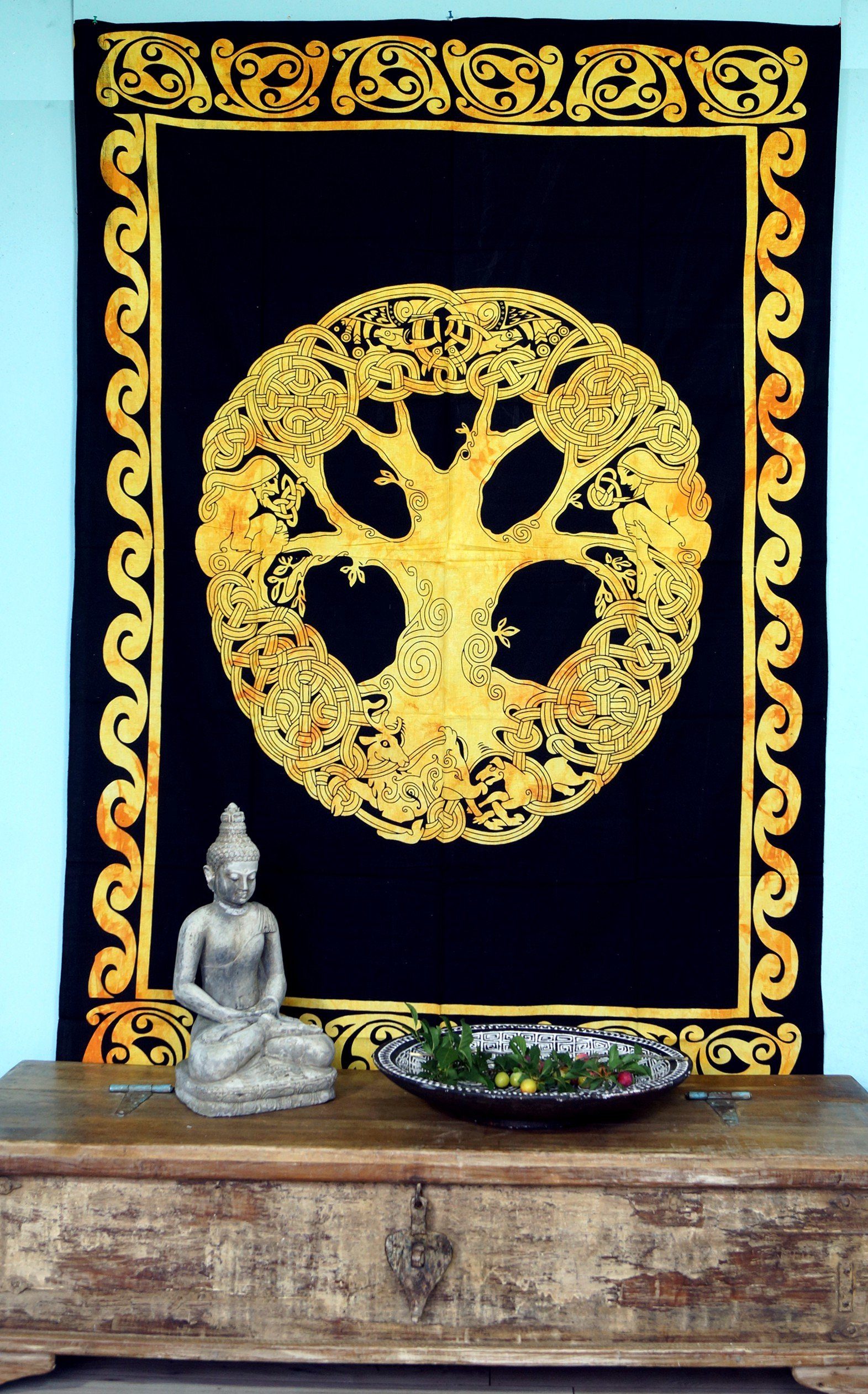 goldgelb Tree Boho-Style Tagesdecke indische of -.., / Wandbehang, Life Guru-Shop Tagesdecke