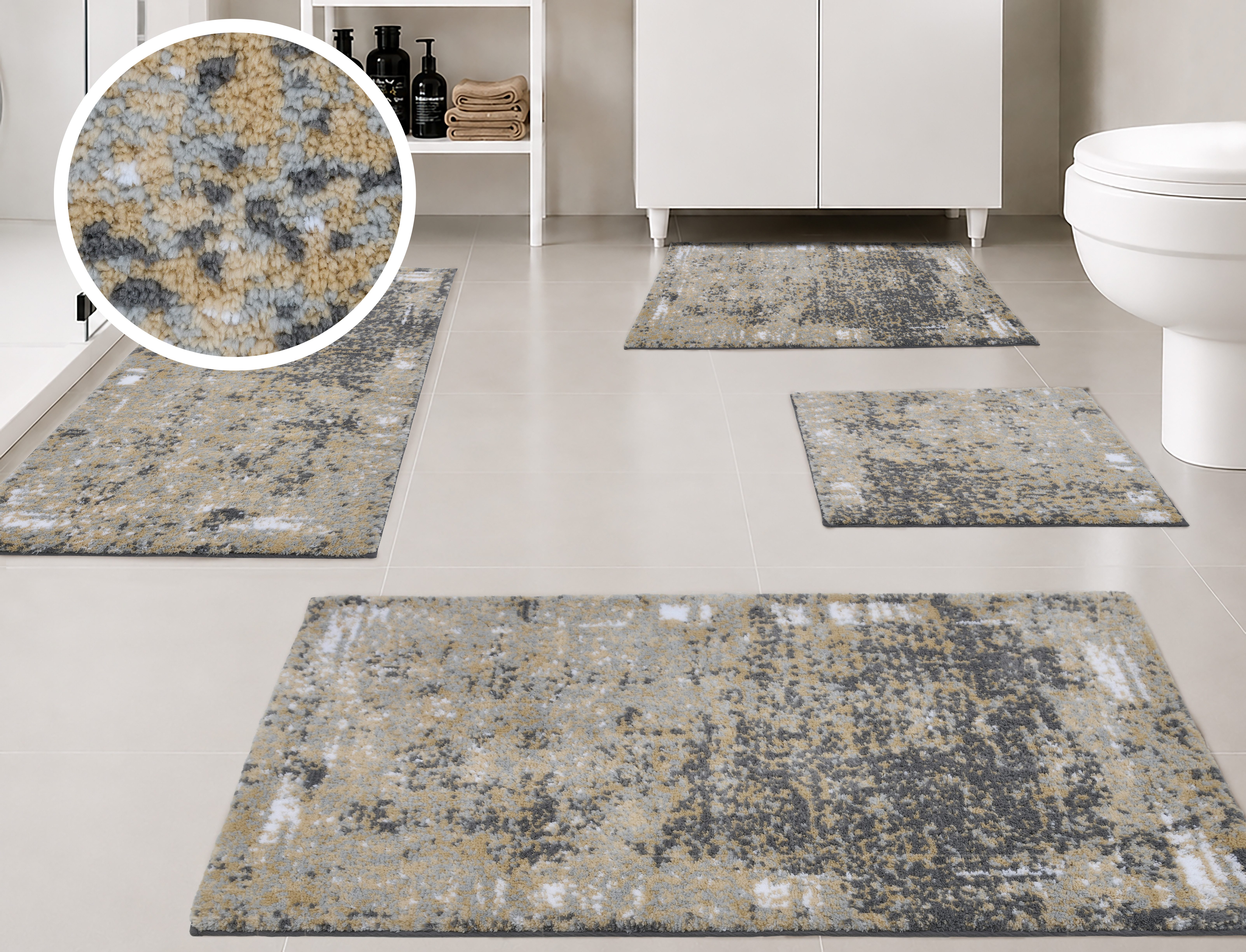 OTTO home Badematte Hamsa, Badvorleger, Badezimmer Teppich, Duschvorleger, Höhe 15 mm, rutschhemmend beschichtet, schnell trocknend, fußbodenheizungsgeeignet, Polyester, rechteckig, Badteppich, im Vintage-Look, Hoch-Tief-Effekt