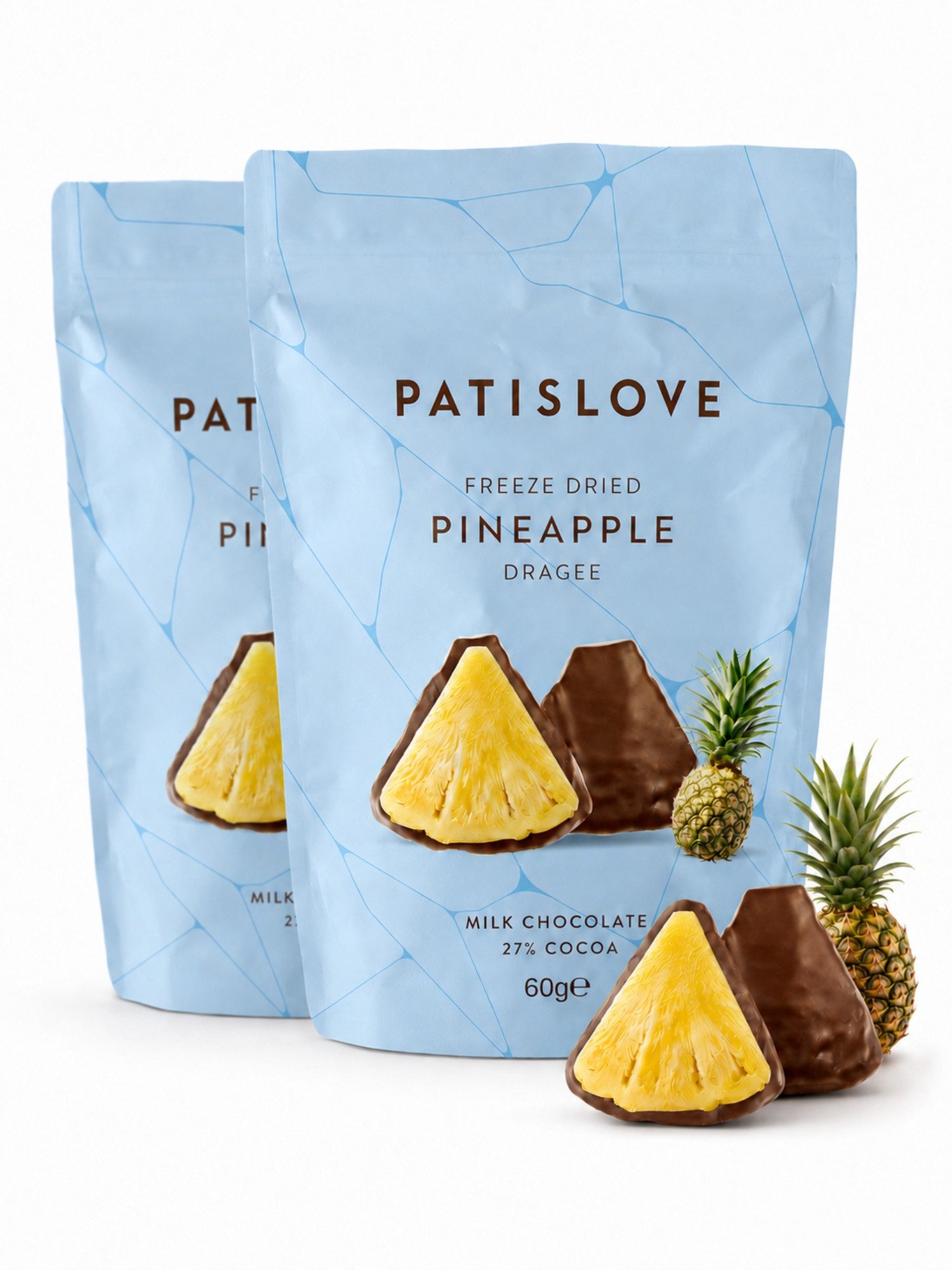 PATISLOVE Schokolade Ananas-Dragees Vollmilchüberzug, gefriergetrocknet, Fruchtsnack, 1 x 60 g, (60 g), mit gefriergetrockneter Ananas, ohne Farbstoffe
