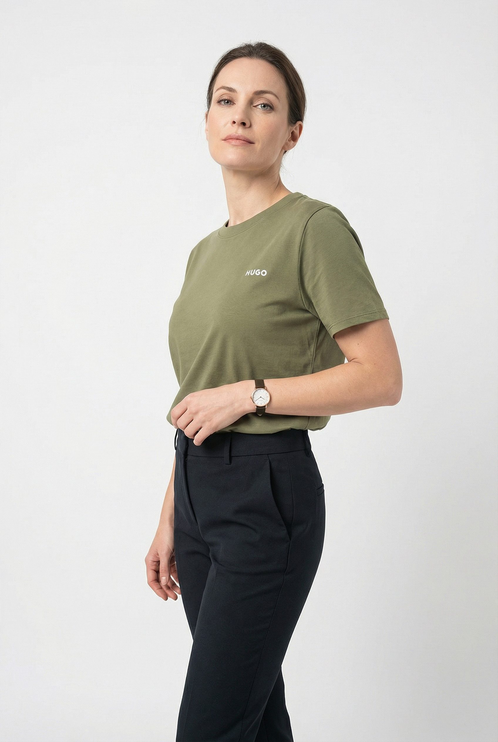 HUGO T-Shirt mit rundem Ausschnitt, regular fit, toniges Markenlogo