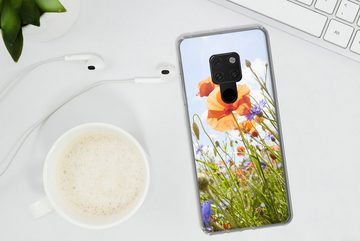 MuchoWow Handyhülle Blumen - Mohn - Frühling - Natur - Rot - Blau, Phone Case, Handyhülle Huawei Mate 20, Silikon, Schutzhülle