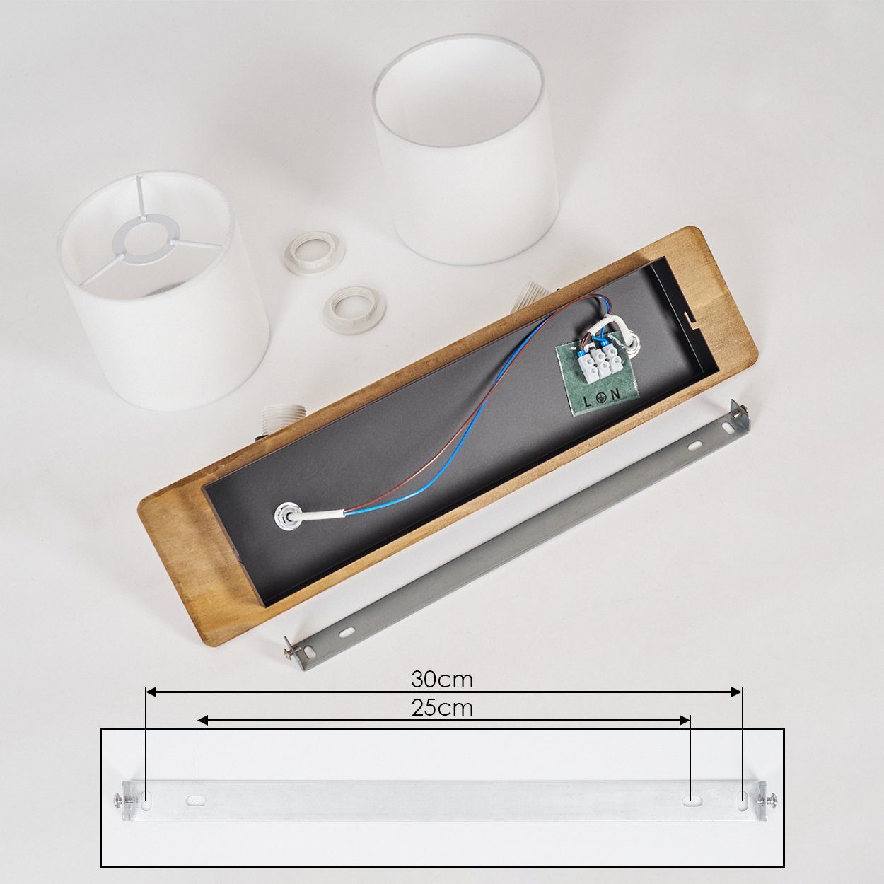 hofstein Deckenleuchte »Costa« Deckenlampe aus Holz/Metall/Stoff in Dunkelbraun/Schwarz/Weiß, ohne Leuchtmittel, Leuchte im skandinavischen Design mit verstellbaren Schirmen, 2xE14