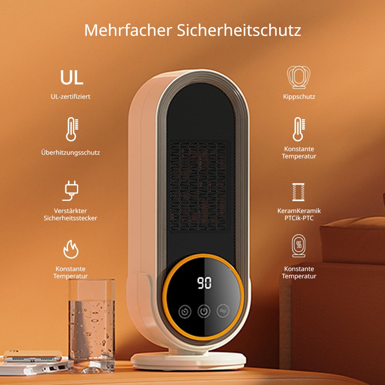 Tekoo Heizlüfter Keramik Heizlüfter 1200W Energiesparend, Timer & Display, Flüsterleiser 40dB Betrieb, Anti-Verbrühungs-Gitter, No-Light-Desig
