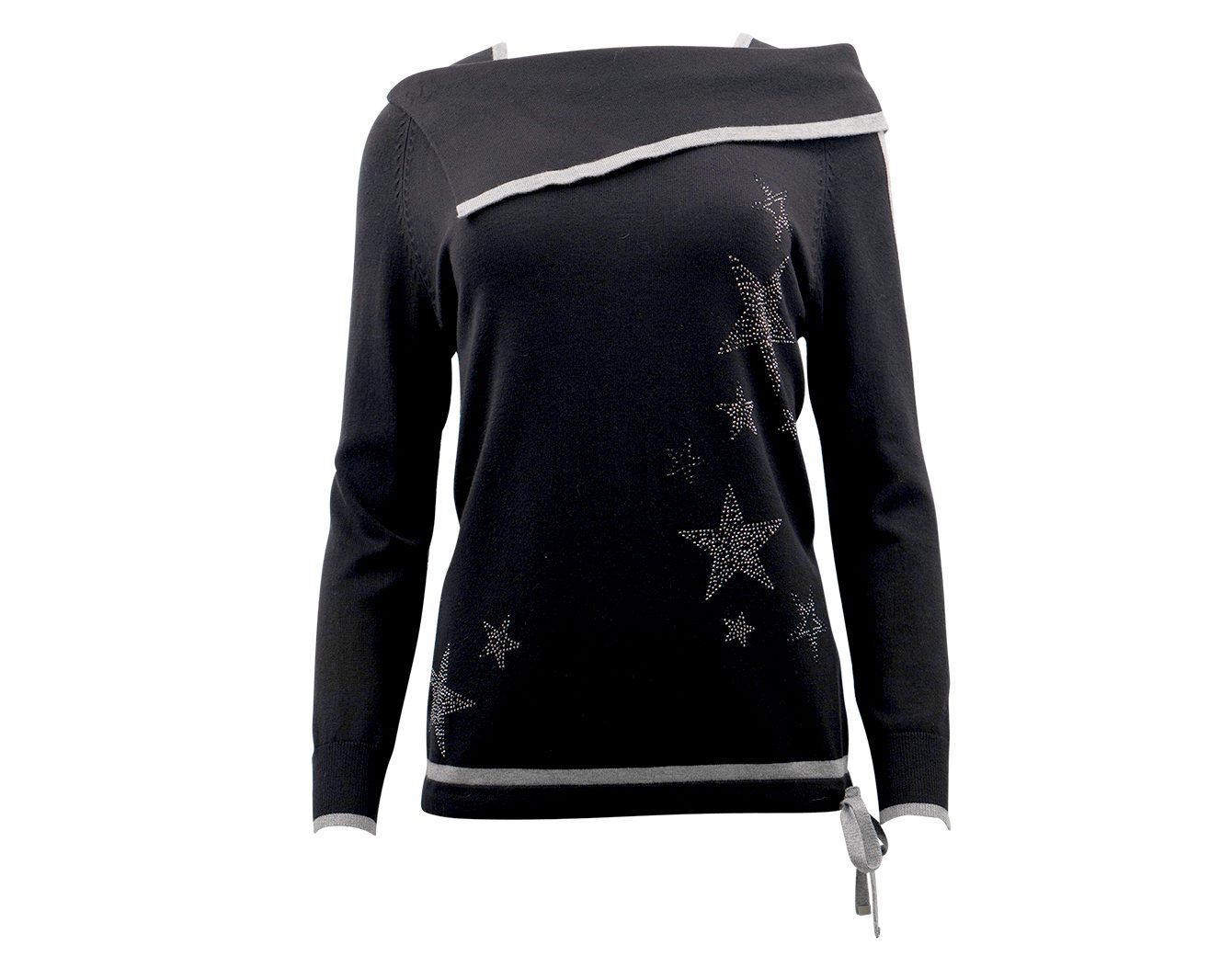 Passioni Strickpullover Pullover mit asymmetrischem und Kragen Glitzerdetails