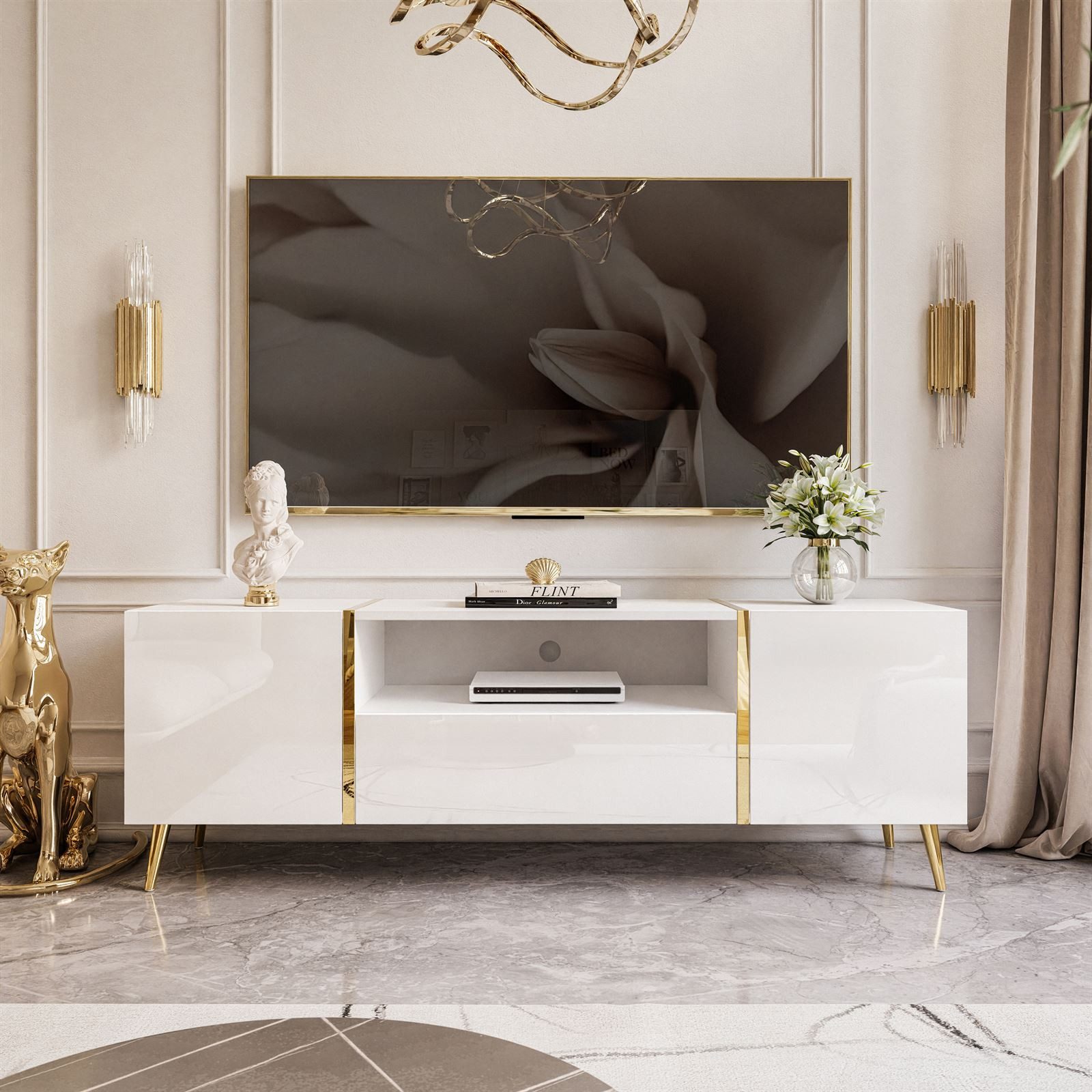 yourhouse24 Lowboard TV ONYX goldenen Beinen günstig online kaufen