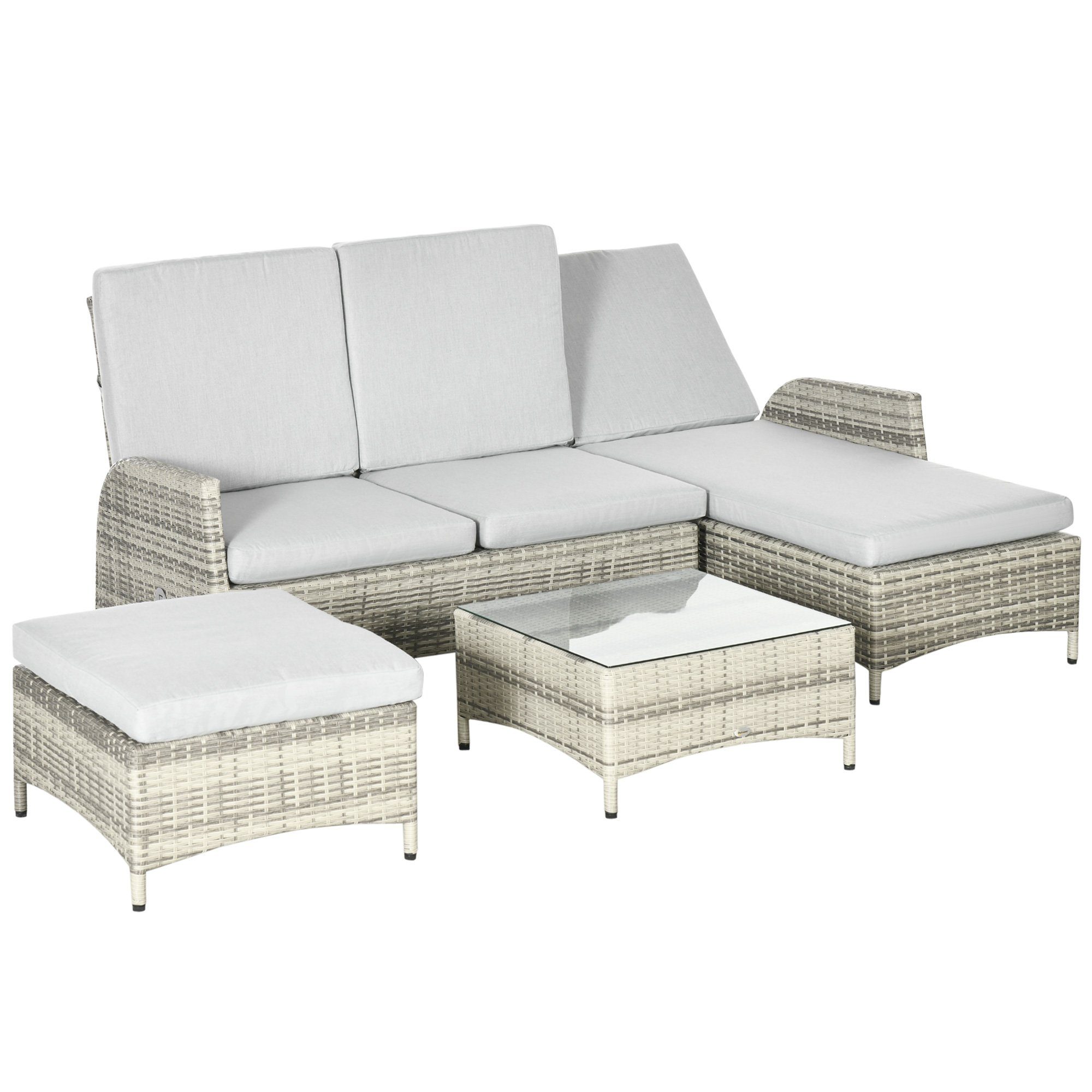 Outsunny Sitzgruppe Gartenmöbel-Set mit Kissen, Stuhl, Couchtisch, Hocker, (Sitzgarnitur, 4-tlg., Loungemöbel), Alu+Polyester, Hellgrau 132 x 80 x 92 cm