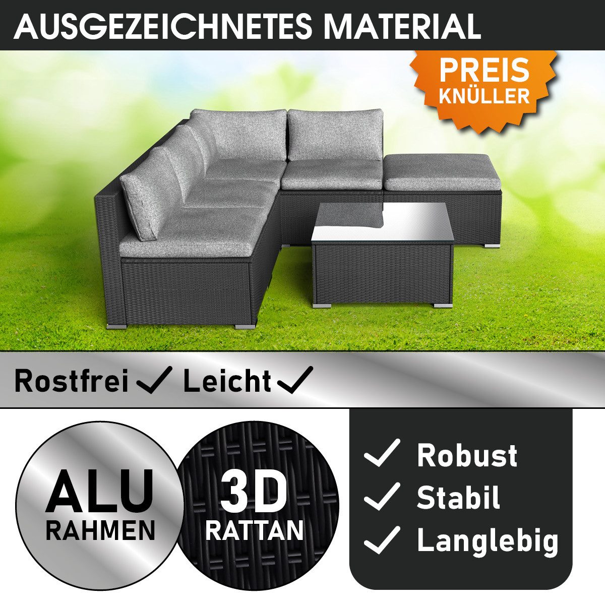 BRAST Gartenlounge-Set Oase für 4 Personen inkl. extra Dicke Kissen, Outdoor Loungemöbel Sitzgruppe Essgruppe Garnitur