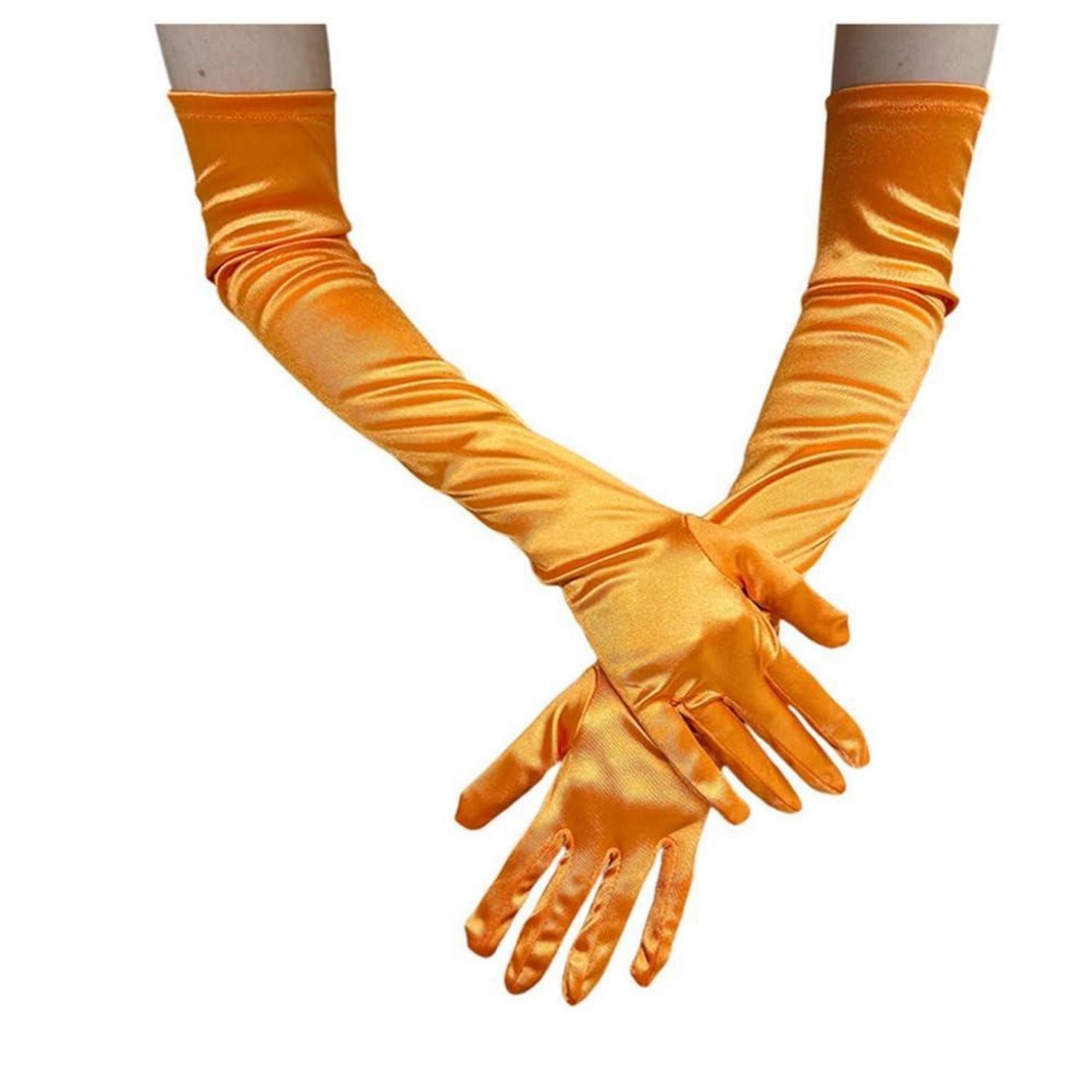 LuxusKollektion Abendhandschuhe Abendhandschuhe Lang Satin 55cm Elegant Orange (1-St)