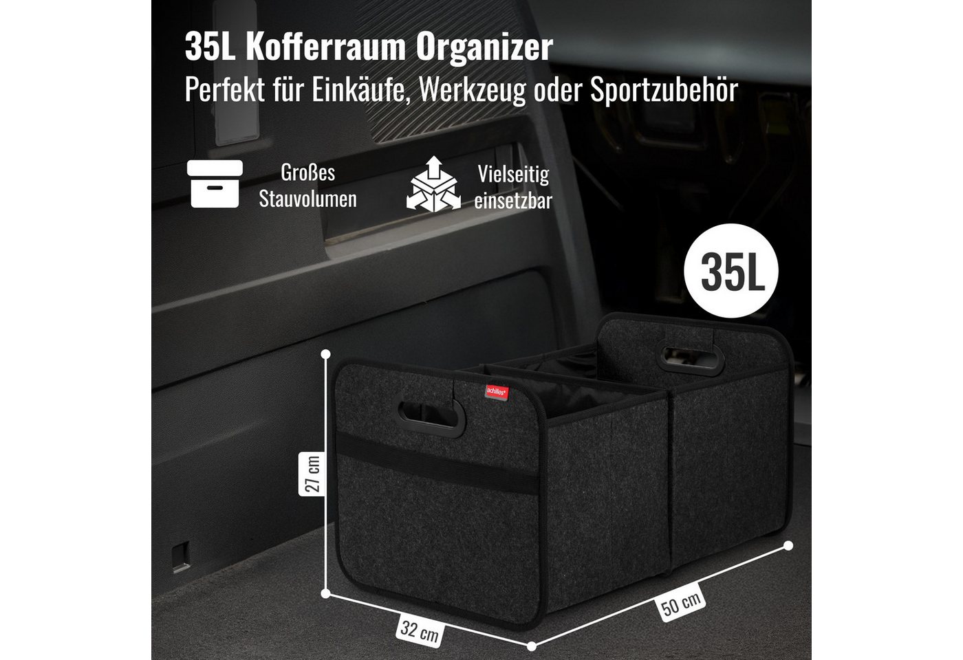 Thumbnail - achilles Klappbox Auto Faltbox aus Filz, Kofferraumtasche, Einkaufstasche, Organizer