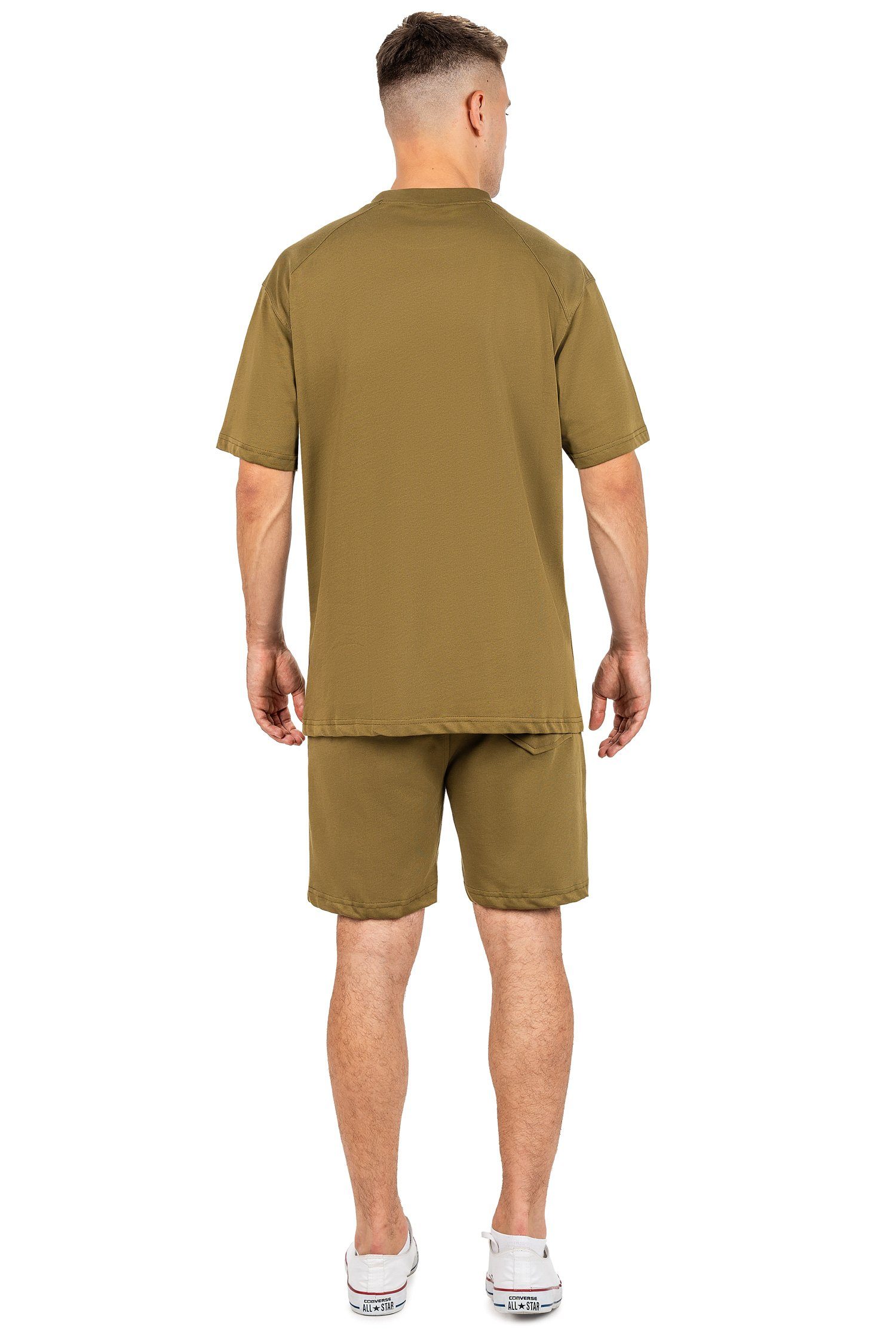 mit T-shirt (1-tlg) 23RS041 Reichstadt Stitching Oversize-Shirt Kurzarm Khaki am Casual Kragen