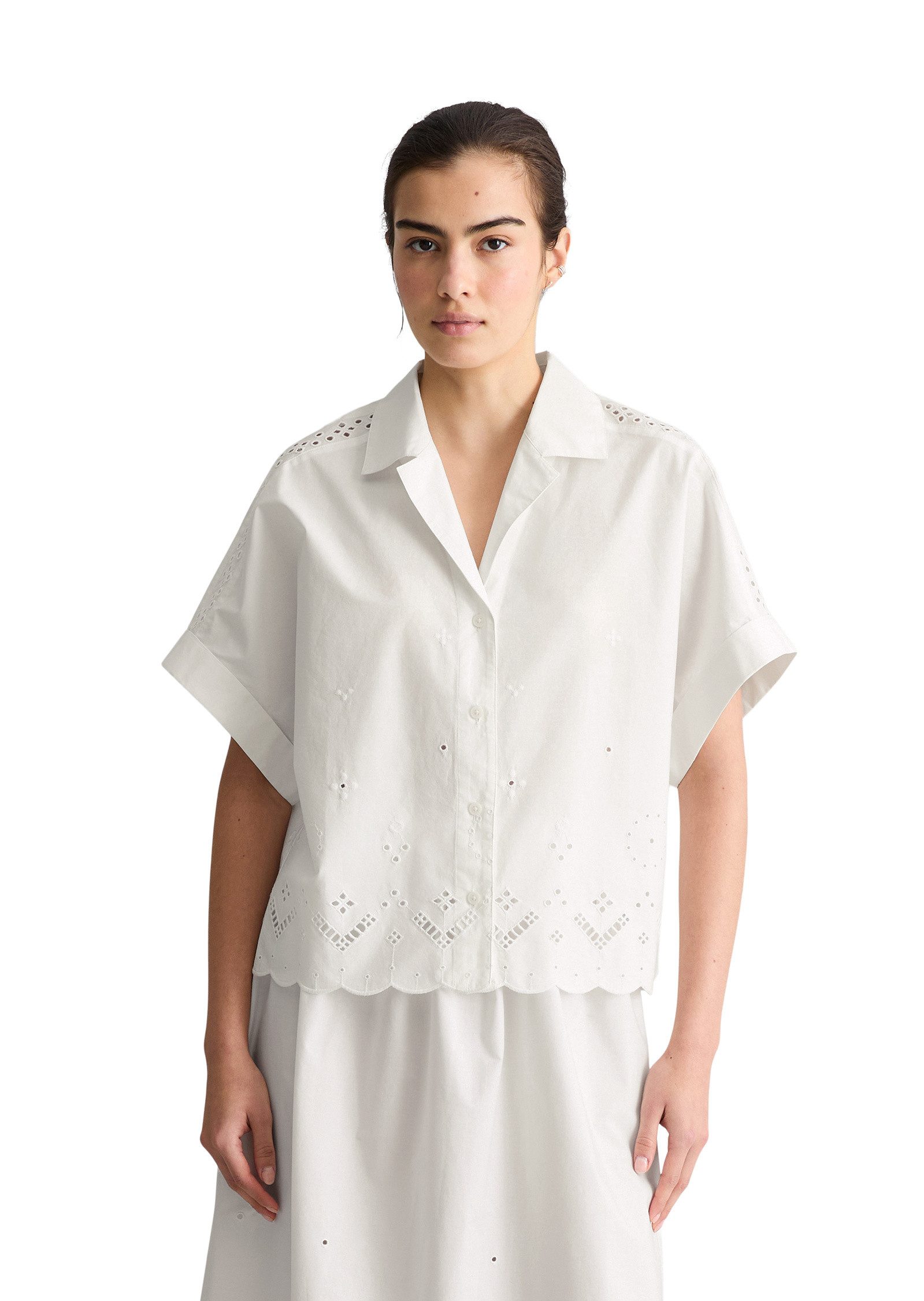 Marc O'Polo DENIM Kurzarmbluse mit Broderie Anglaise