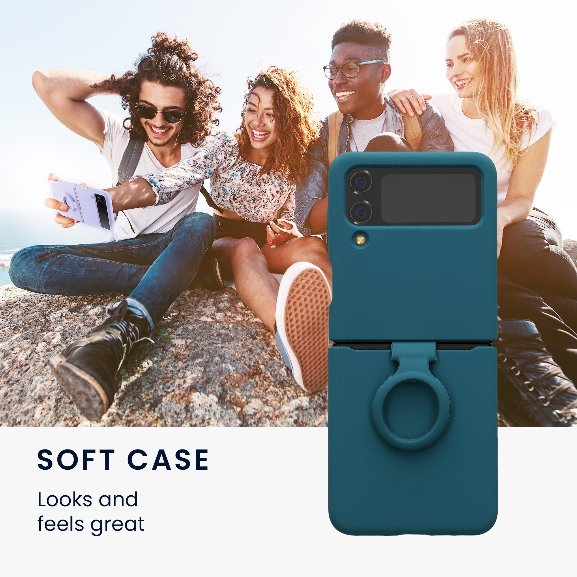 kwmobile Handyhülle Flip Soft Case für Samsung Galaxy Z Flip4, Silikon Hülle für Foldable Handy - Handyhülle in Petrol matt