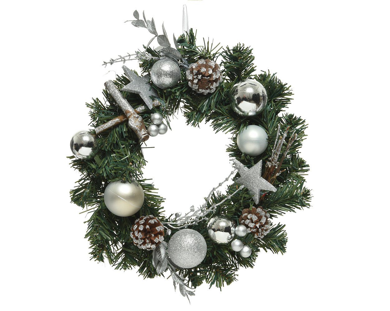 Decoris season decorations Adventskranz, Türkranz künstlich mit Weihnachtskugeln 30cm grün / silber