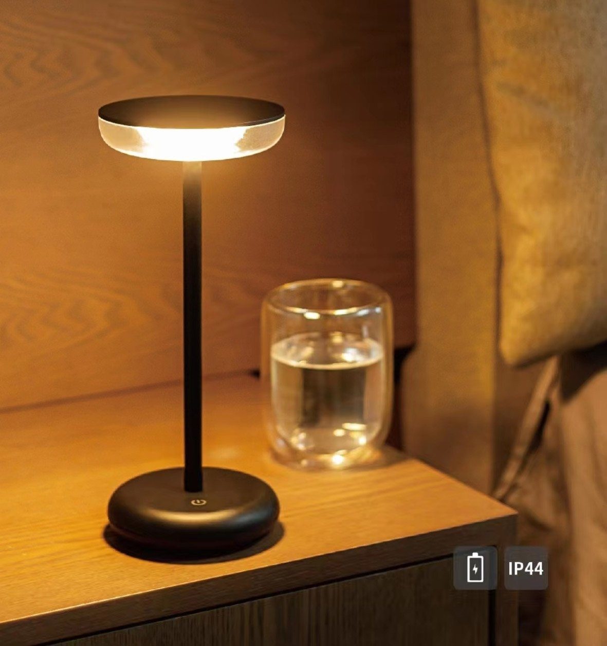 ChiliTec Tischleuchte LED Akku-Tischleuchte Foco Luz, 2900K, IP44, dimmbar, 26cm, schwarz