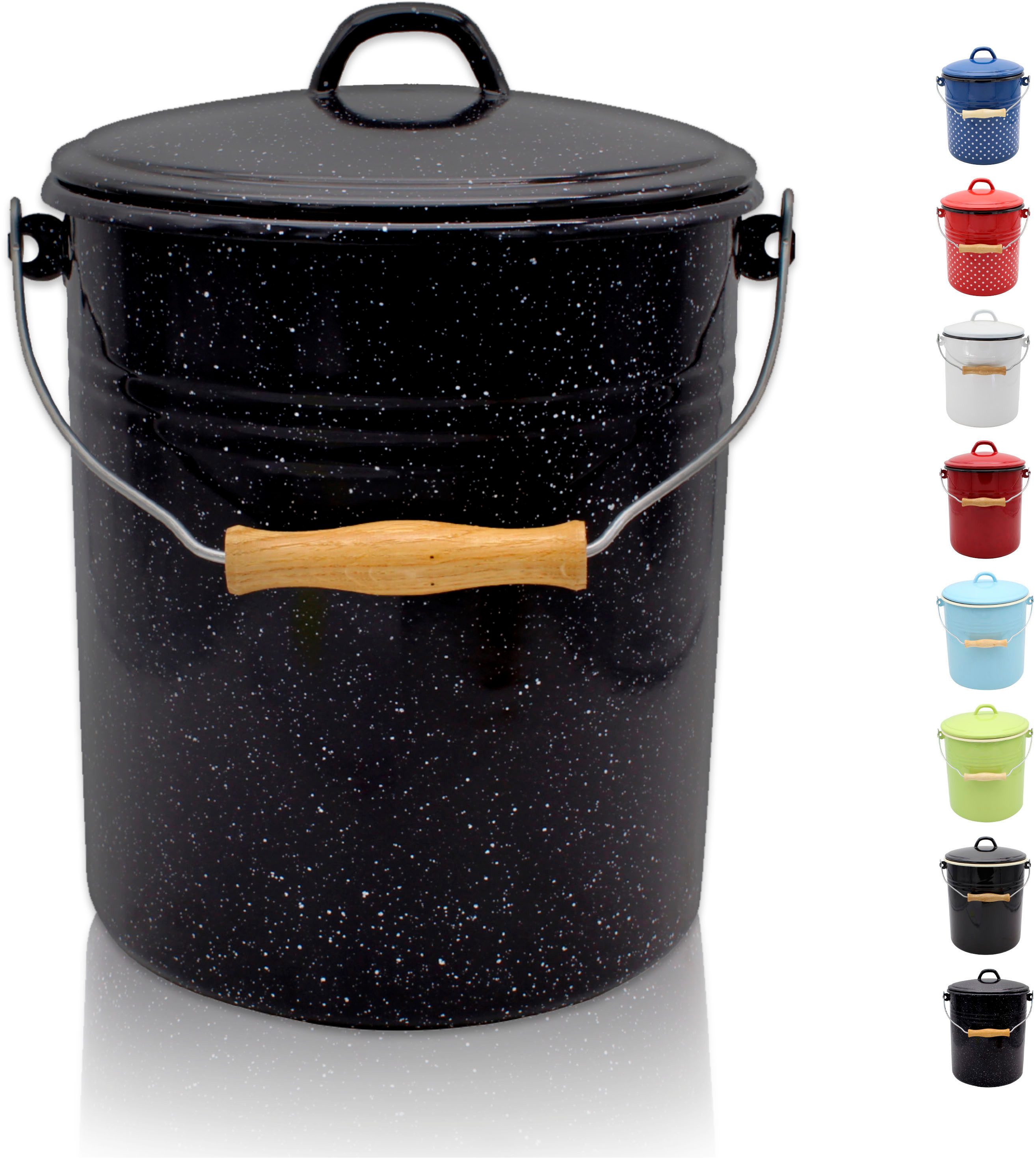 Krüger Mülleimer Emaille Mülleimer mit Deckel Serie Rio, schnitt- / kratzfeste Oberfläche, bakterienabweisend, extrem langlebig