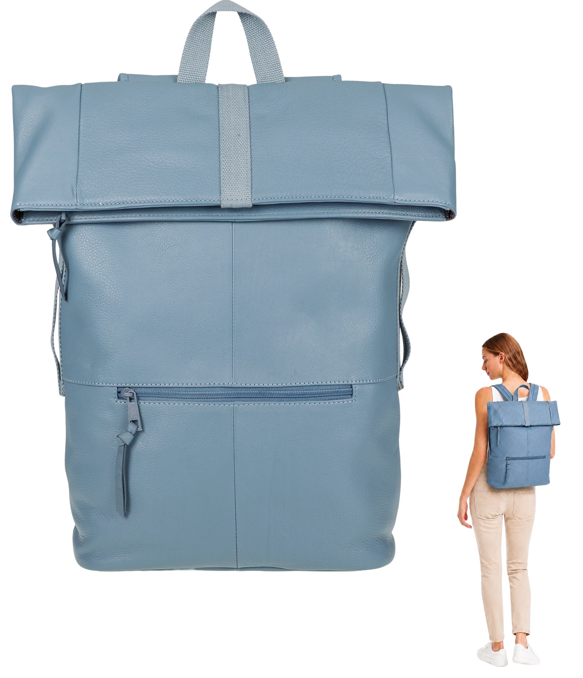 Alessandro Salvatore Rucksack Damen Herren Leder Laptoprucksack Lehrertasche A4, Freizeitrucksack Handgepäck Lederrucksack echtes Leder 12981 + Flasche
