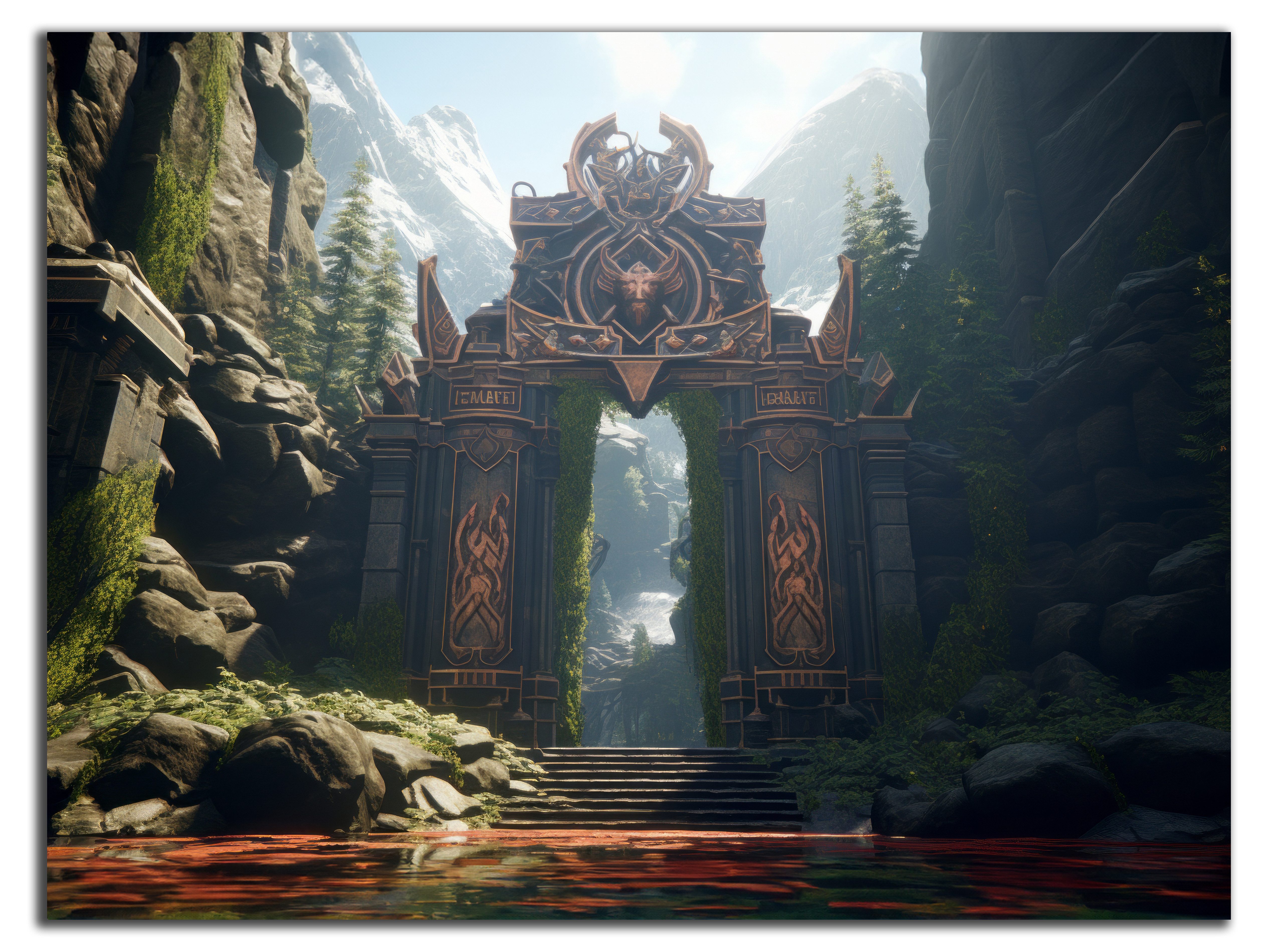 DARO Design Leinwandbild Modern Abstrakt Wandbilder XXL Wandbild Wand Deko Leinwand Bilder, (Grünes Tor nach Walhalla - Bild groß Wohnzimmer Schlafzimmer Küche Esszimmer Einteilig Querformat Fotodruck Leinwände Wanddeko Abstrakte Kunst Boho), 30x20cm