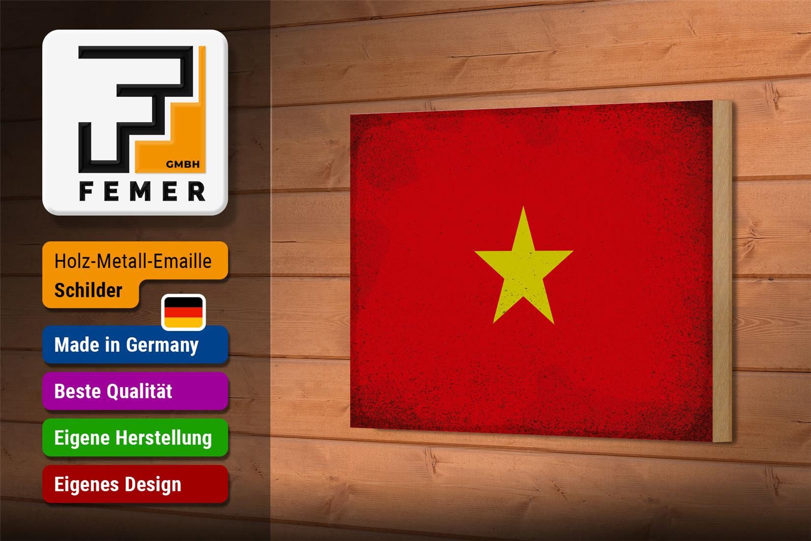 Femer GmbH Holzbild Flagge Vietnam 18x12 cm Flag of Vietnam Vintage, Flaggen (1 St), Glatte Holzfaserplatte (MDF), vorn beschichtet