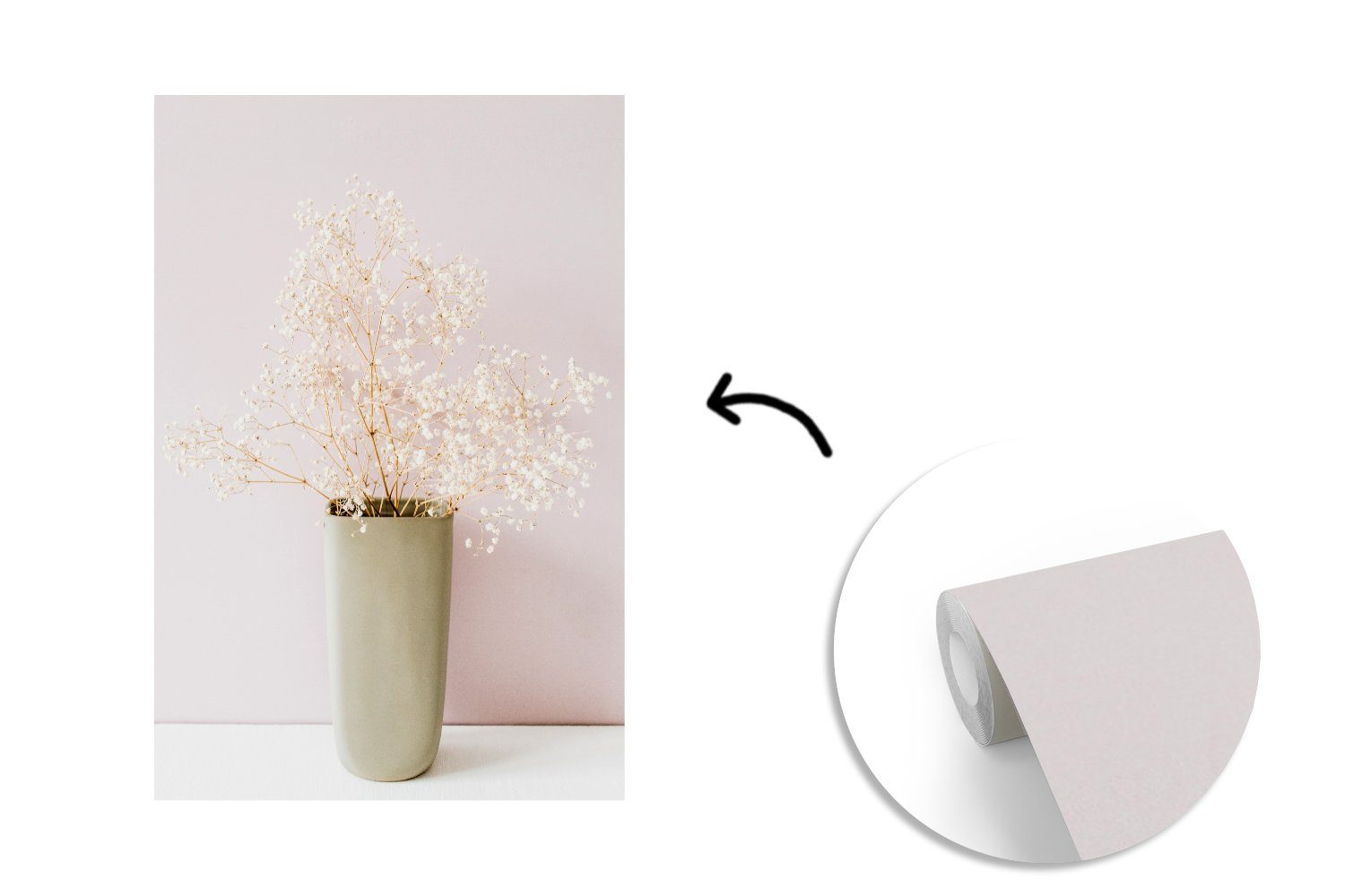 MuchoWow Fototapete Pflanzen Matt, Stilleben, für Vinyl bedruckt, (3 St), - - Montagefertig Wohnzimmer, Vase Tapete Wandtapete
