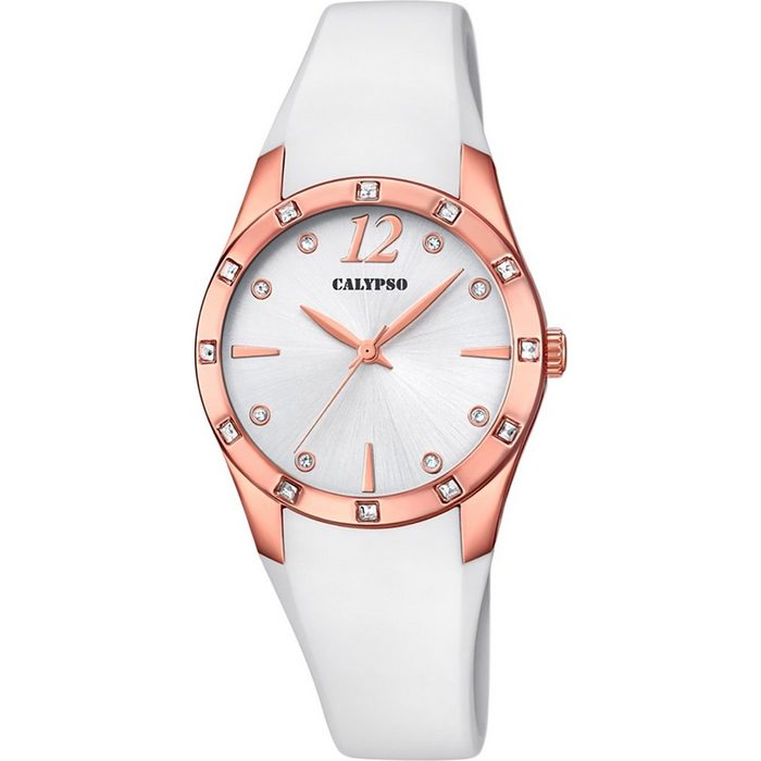 CALYPSO WATCHES Quarzuhr Calypso Damen Uhr K5714/2 Kunststoff PUR (Armbanduhr) Damen Armbanduhr rund Kunststoff PURarmband weiß Fashion