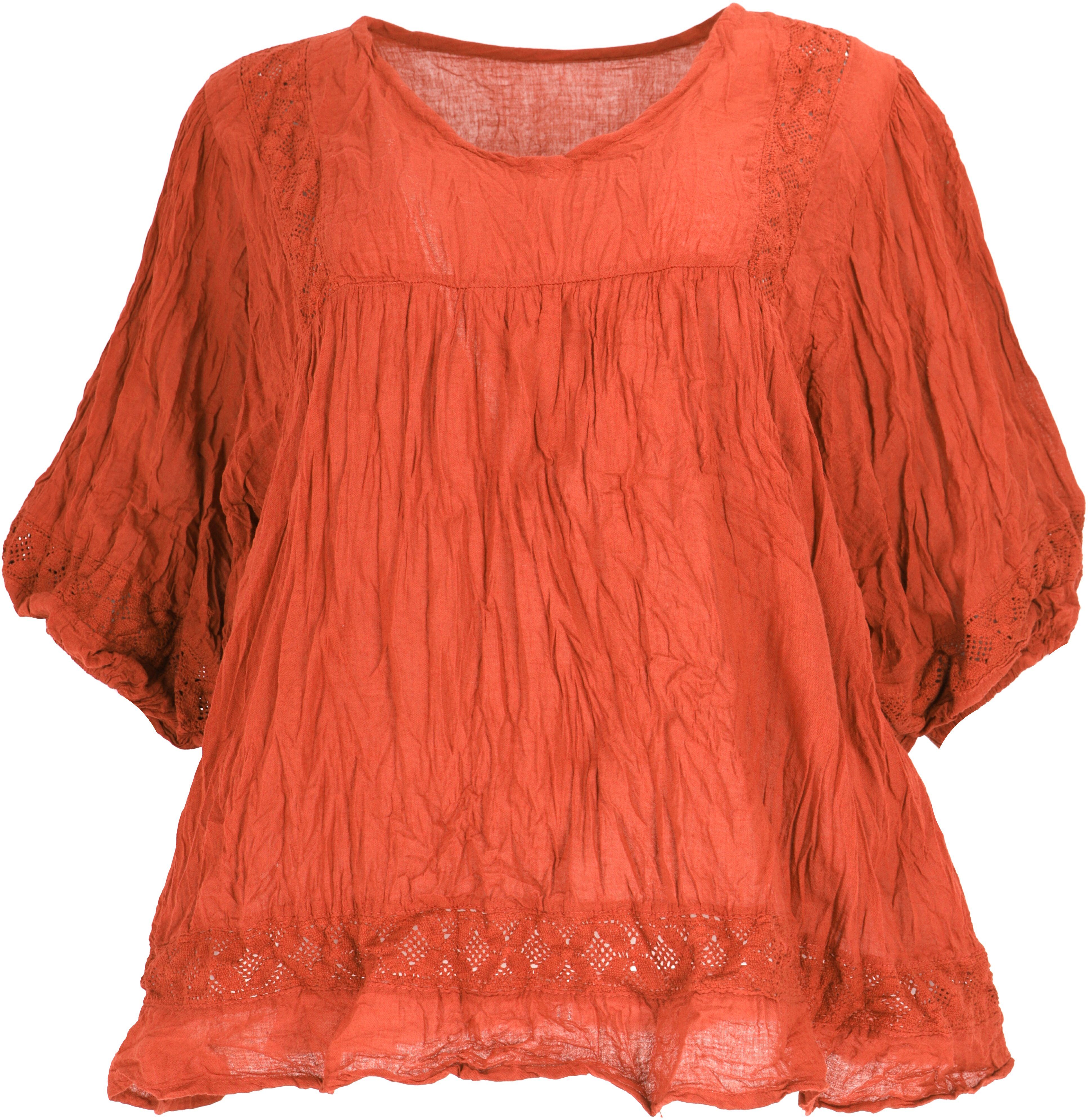 Guru-Shop Longbluse Boho Krinkelbluse, weites Blusenshirt im.. alternative Bekleidung orange