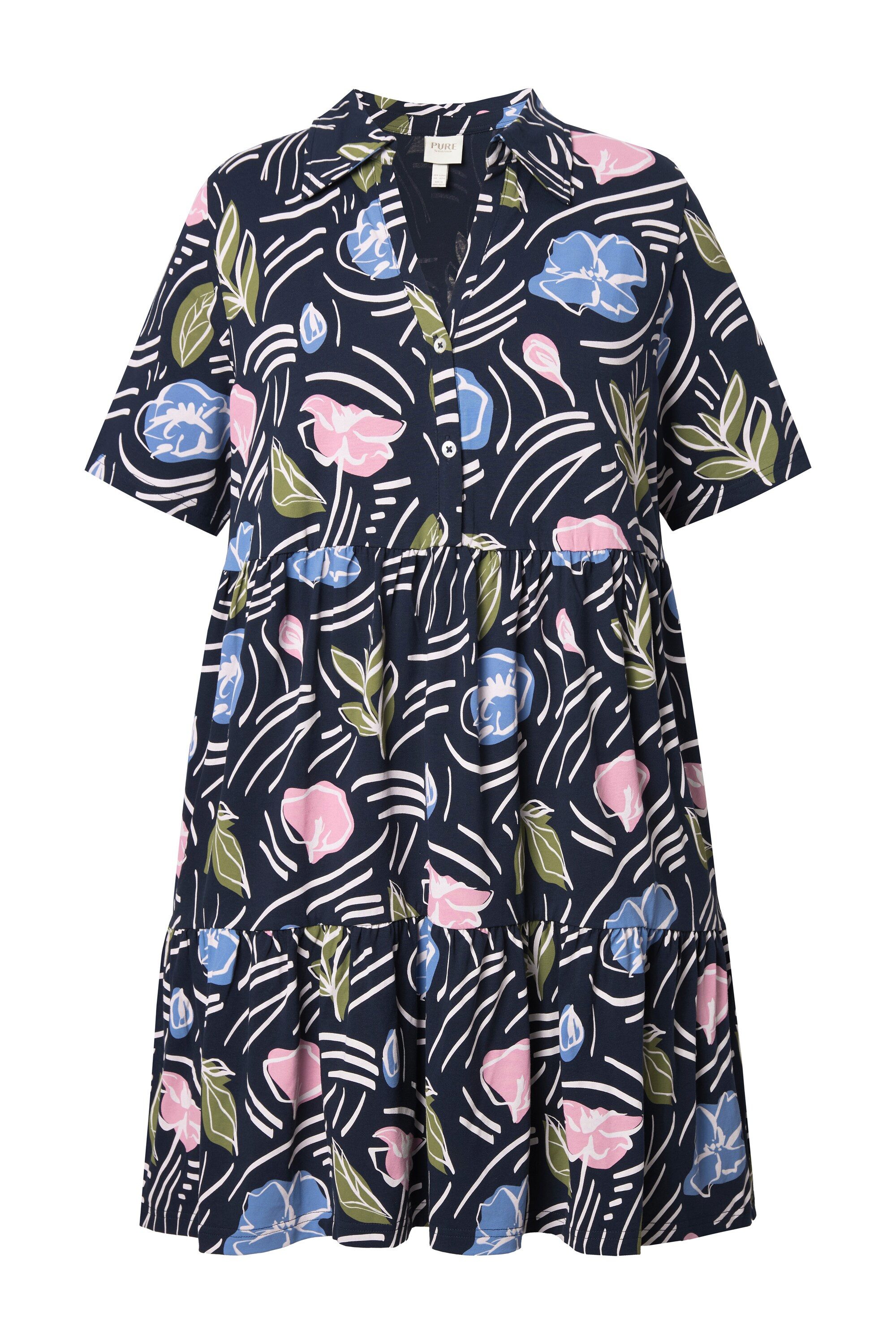 Ulla Popken Longshirt Longshirt Blüten A-Linie Polokragen Halbarm günstig online kaufen