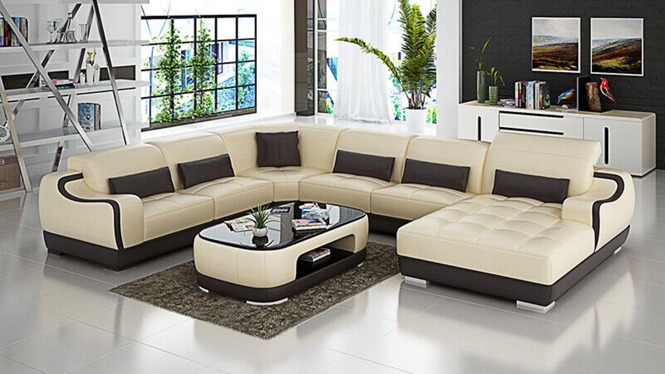 JVmoebel Ecksofa Wohnlandschaft Ledersofa Couch Garnitur Modern Sofa U-Form + USB