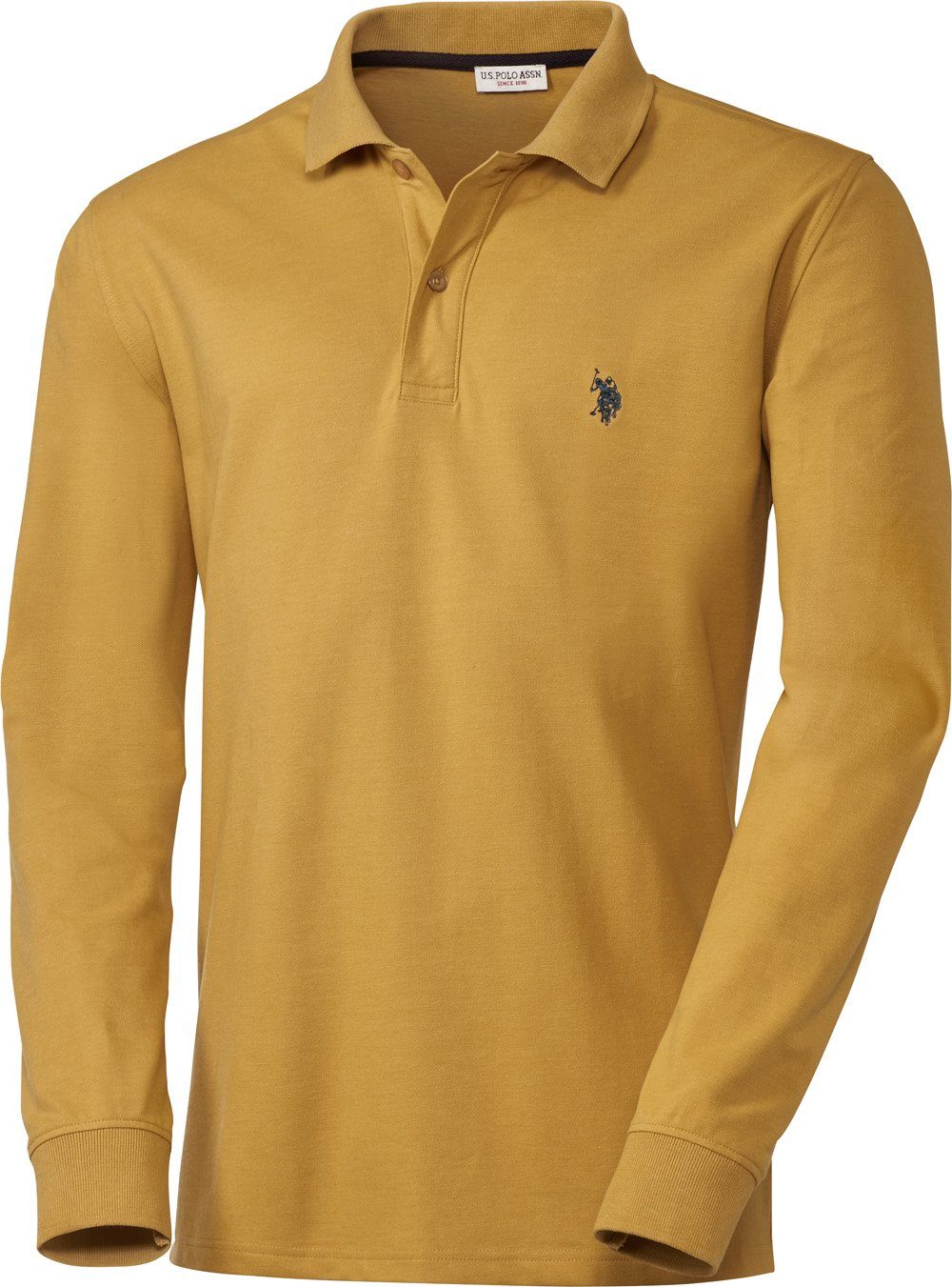 Stretch-Baumwoll-Piqué Langarmshirt Polo angenehmes Assn Langarm-Poloshirt U.S. gelb
