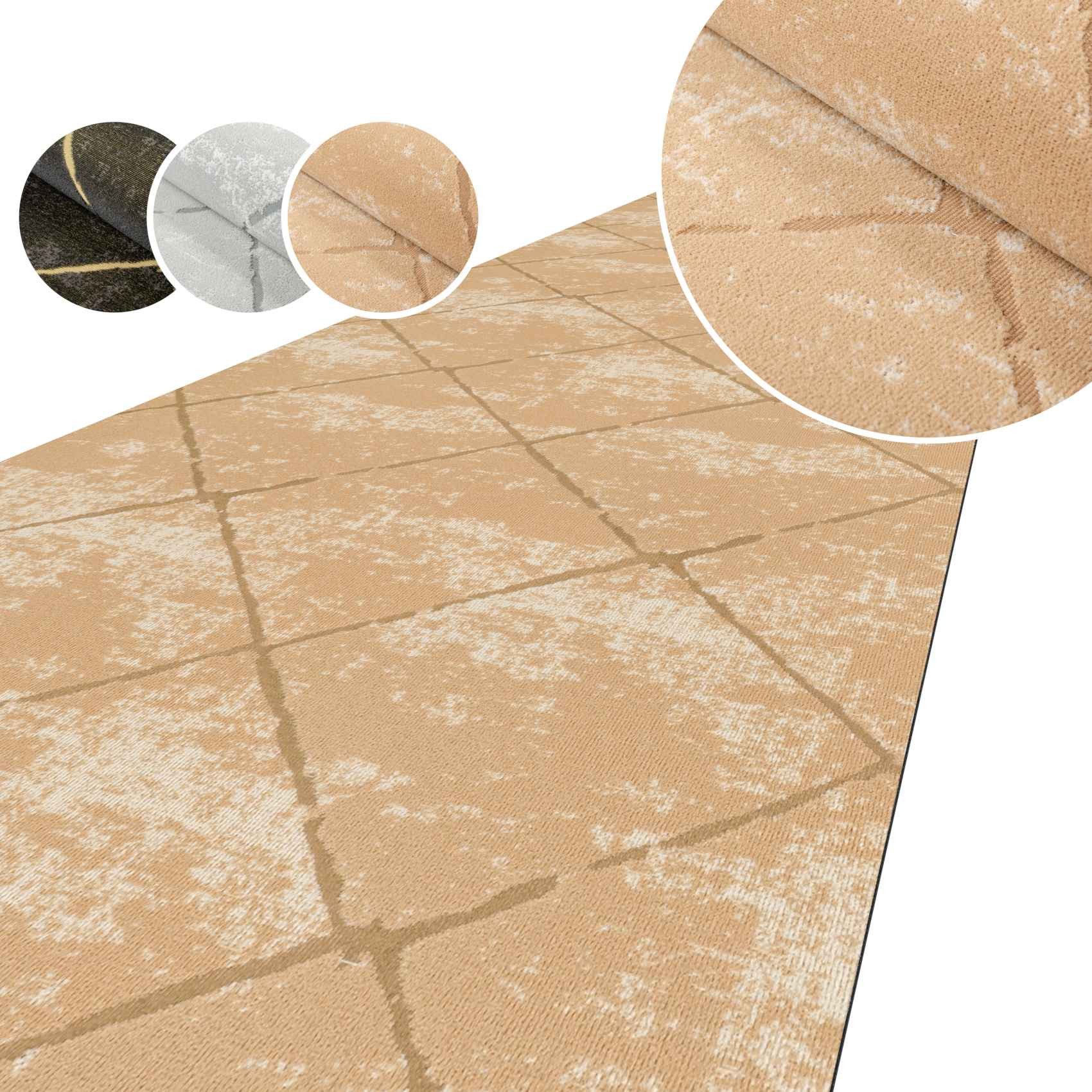 ANRO Küchenläufer AYDI Teppichläufer Premium Läufer Textil, Eckig, Bodenläufer 100x50cm Karo Beige pflegeleicht