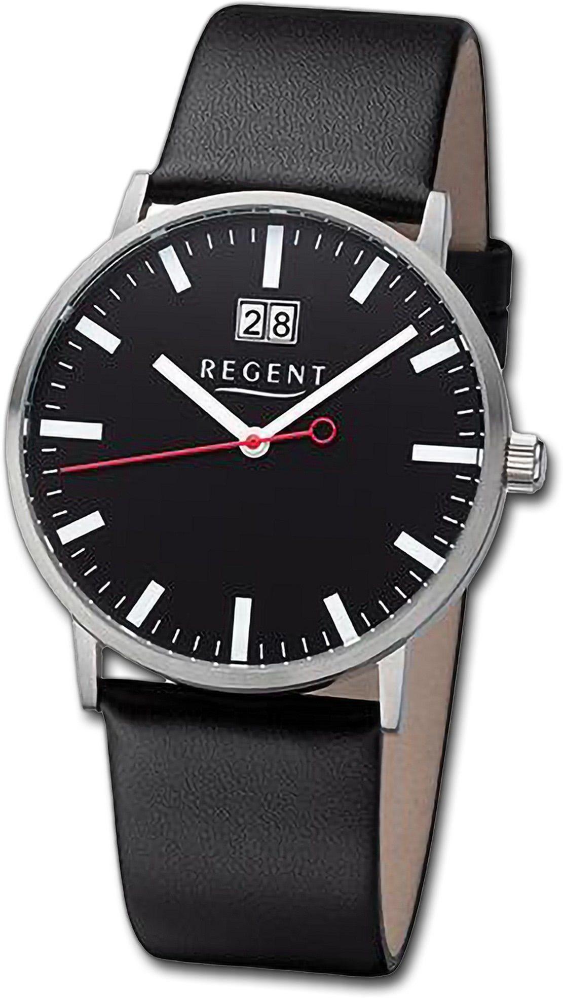 Neue Produkte diese Woche Regent Quarzuhr Regent Herren Gehäuse, Lederarmband rundes (ca. Herrenuhr groß extra 39mm) Armbanduhr Analog, schwarz