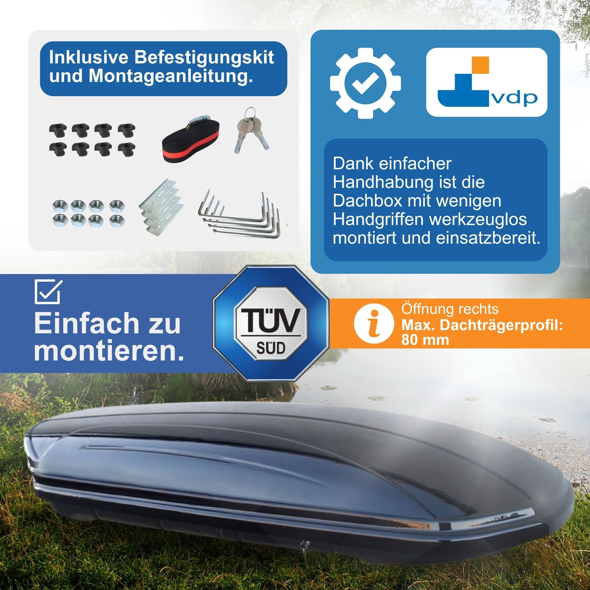 VDP Dachbox, (Passend für Volvo V50 (5Türer) 2004-2012)