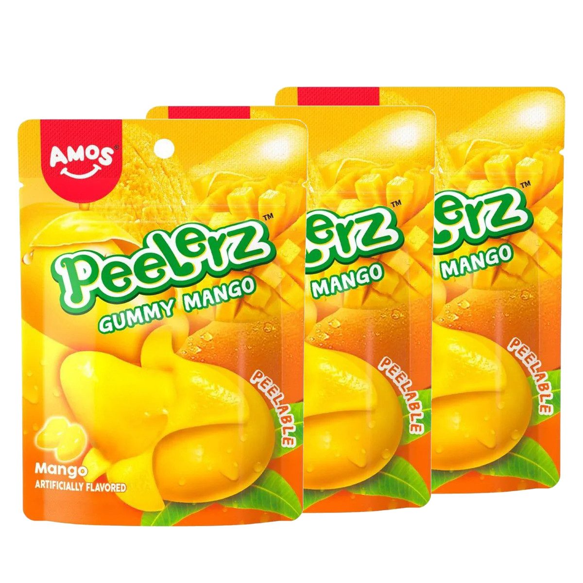 AMOS Süßigkeit, Amos Peelerz Mango Gummy tropisches Mini Fruchtgummi 65g 3er Pack
