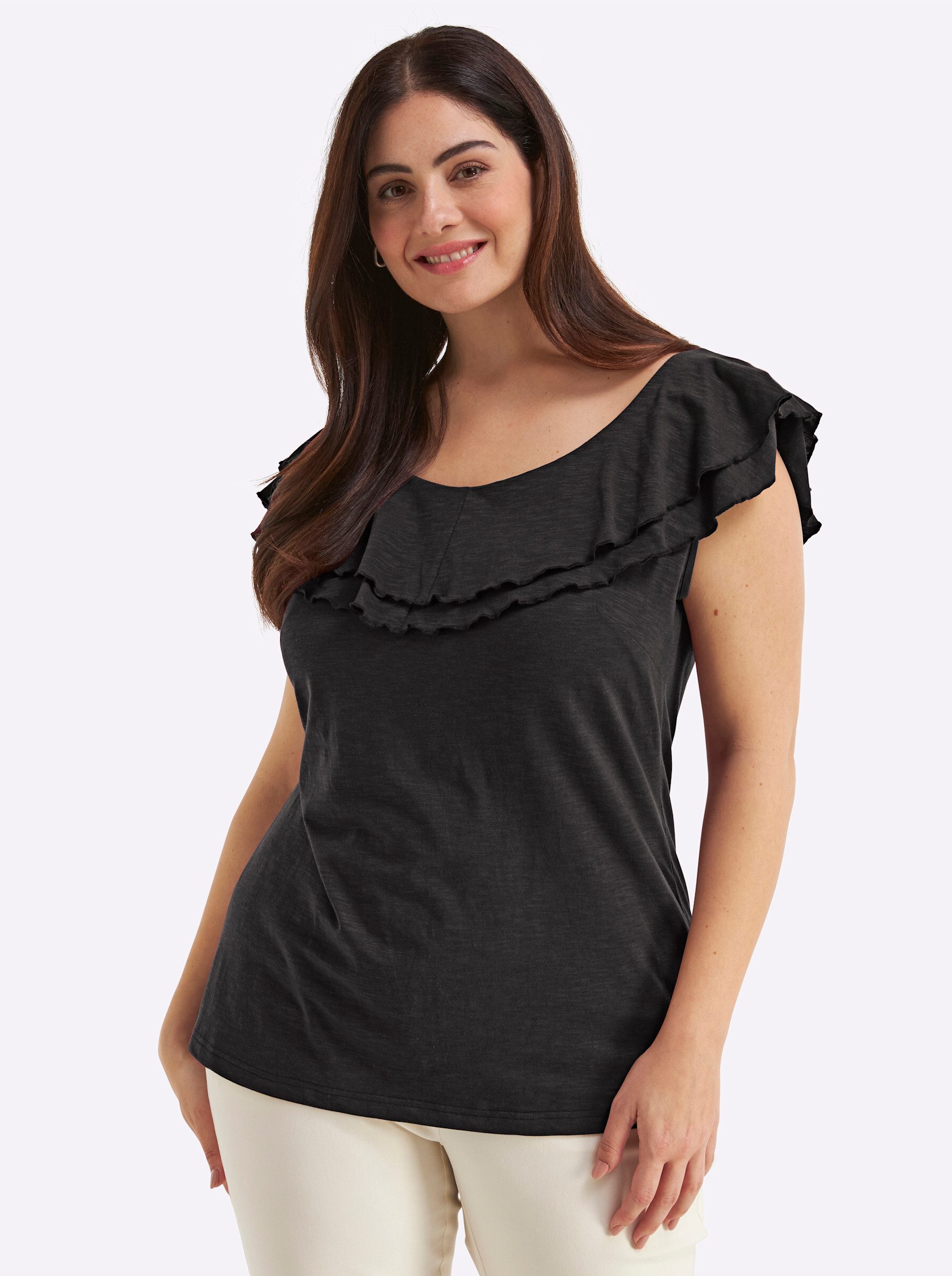 Sheego T-Shirt Halbarmshirt Ärmellos