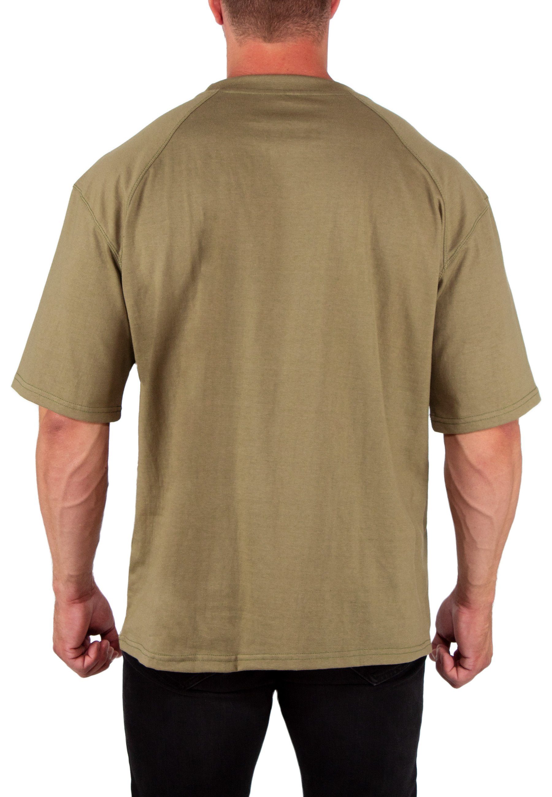 Reichstadt Oversize-Shirt Reichstadt Herren T-Shirt 22RS033A (1-tlg) mit Stitching auf der Brust Khaki