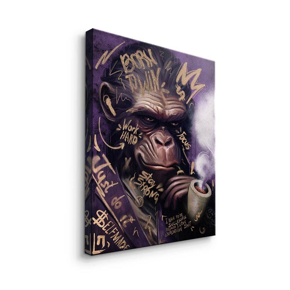 Rahmen goldener Leinwandbild, Club Rahmen Porträt mit premium Leinwandbild DOTCOMCANVAS® Gentlemen Affe Gorilla