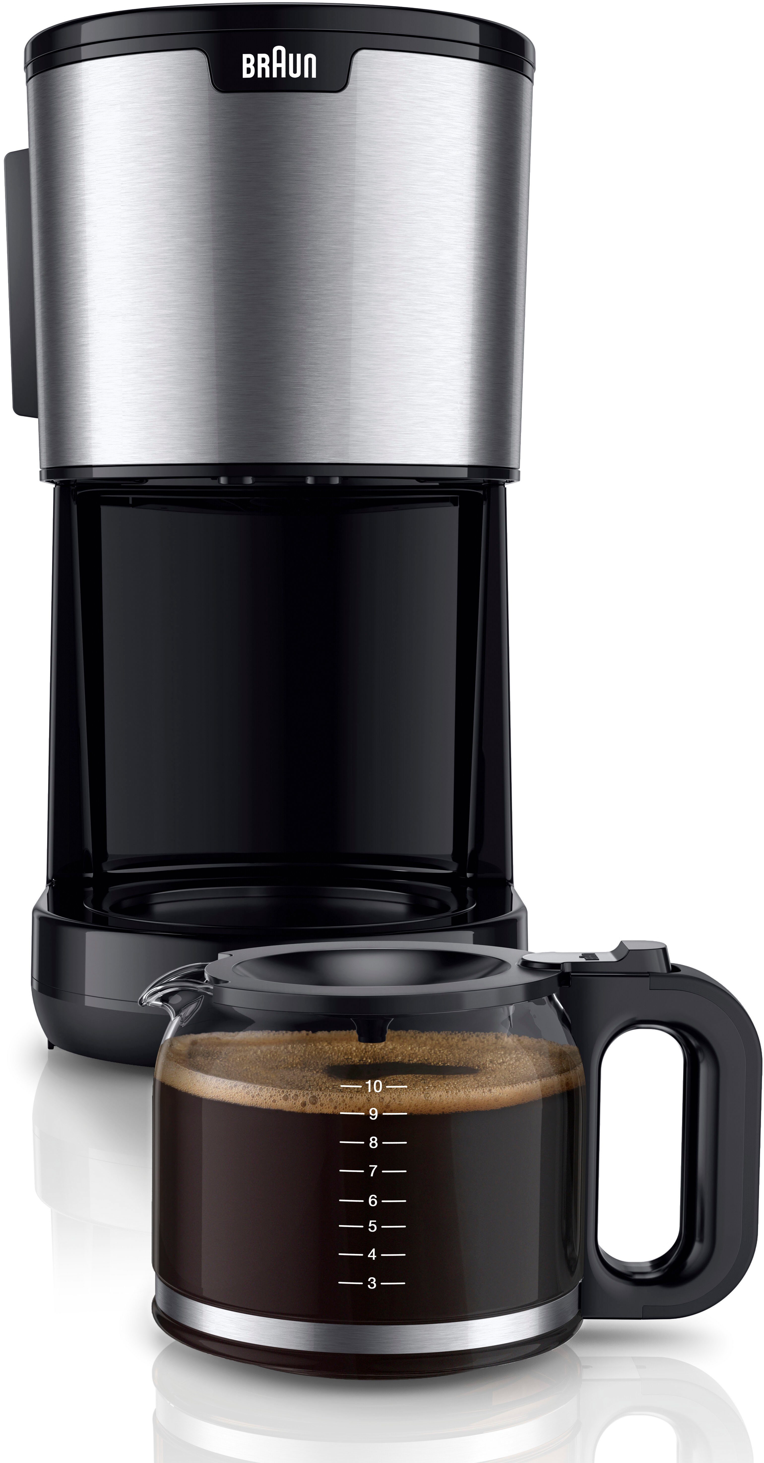 Braun Filterkaffeemaschine PurShine KF1500 BK, 1,7l Kaffeekanne, Papierfilter, 1000W, automatische Abschaltung, herausnehmbarer Filterkorb, Edelstahl