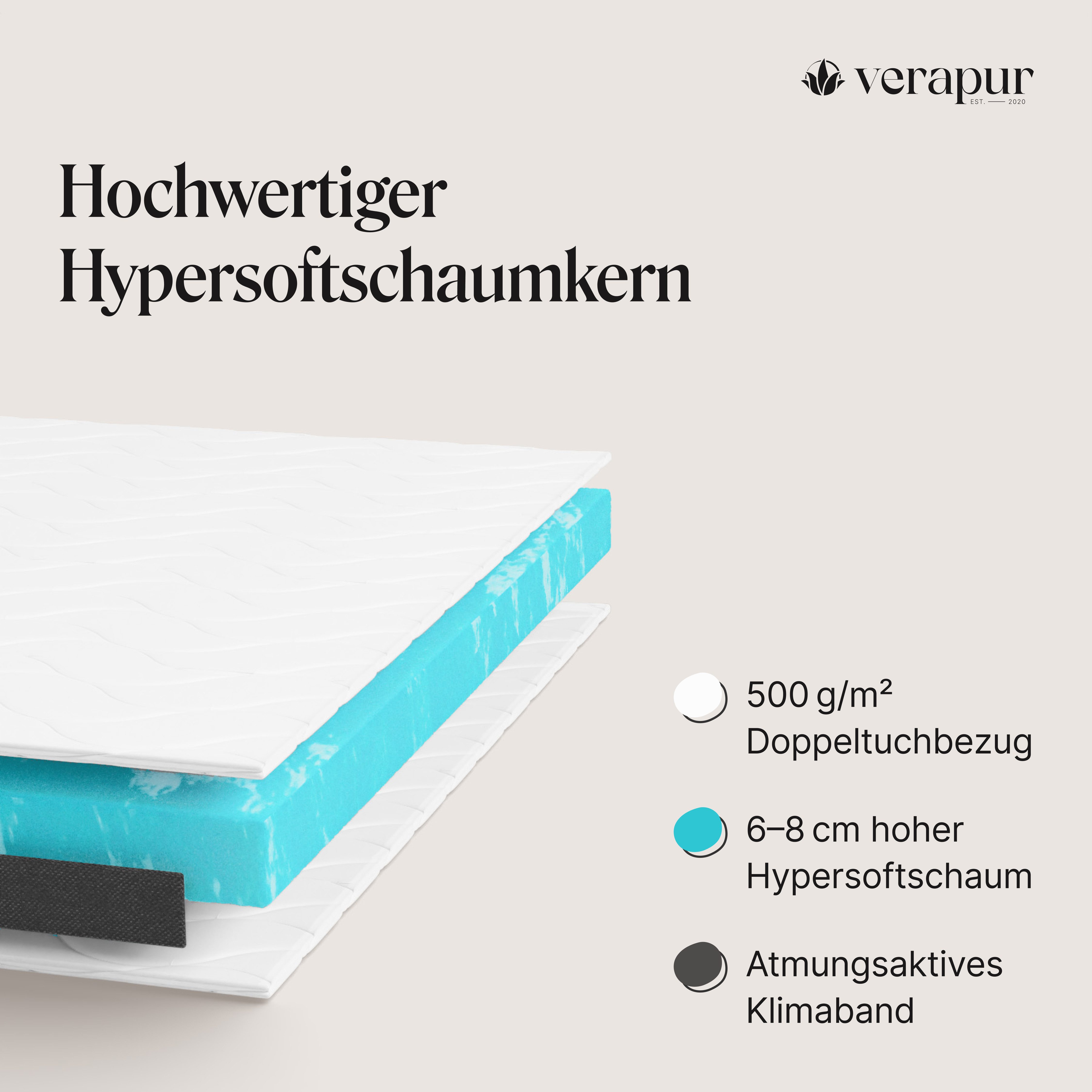 verapur, Topper Hypersoft Topper Fresh - weiche Matratzenauflage H1, 6 cm hoch, Wendbarer Topper aus deutscher Produktion