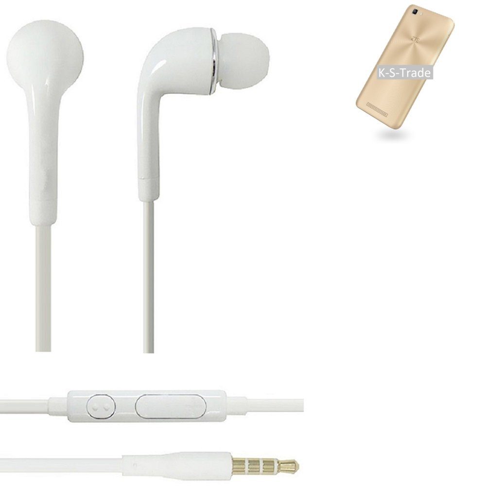 K-S-Trade für ZTE Blade A612 In-Ear-Kopfhörer (Kopfhörer Headset mit Mikrofon u Lautstärkeregler weiß 3,5mm)