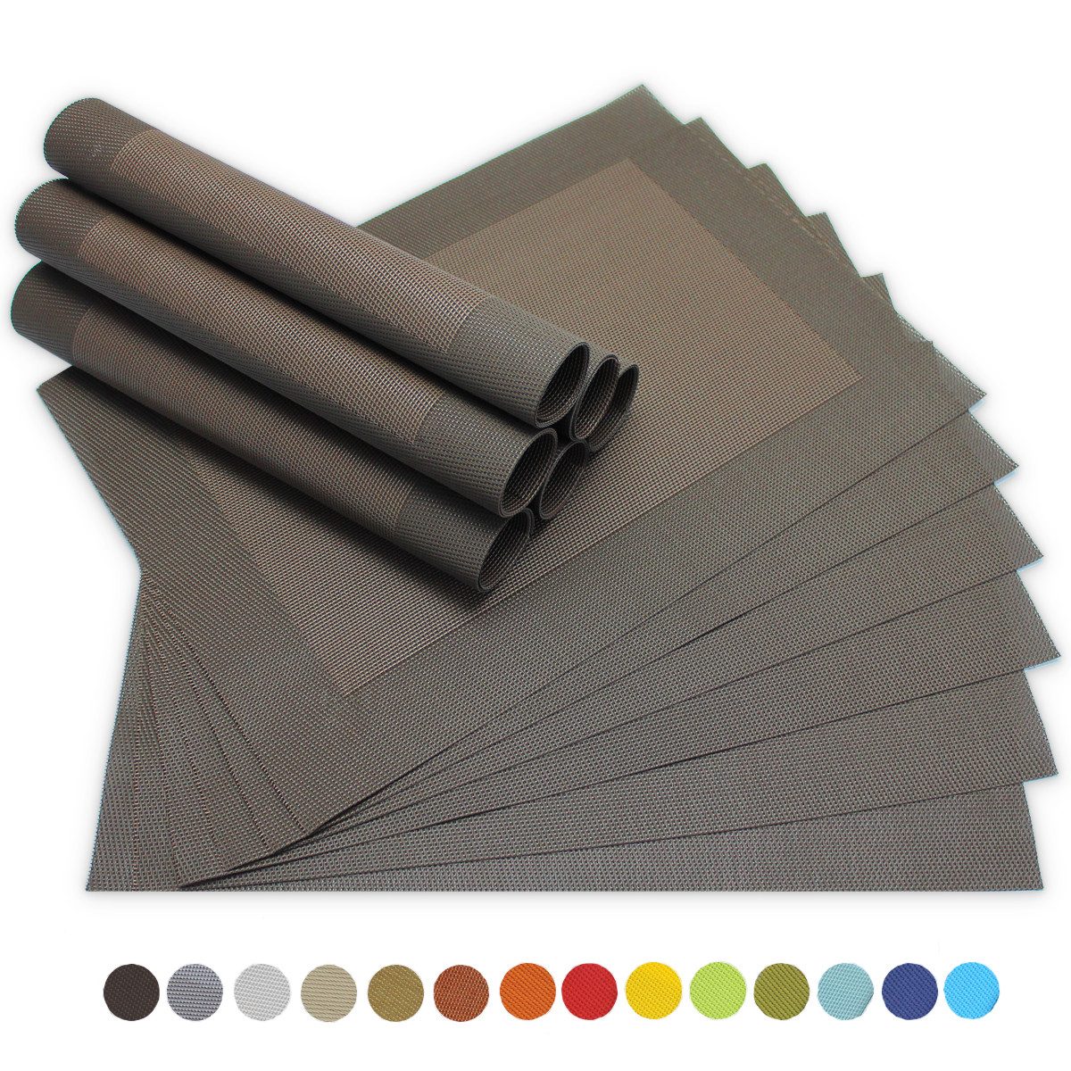 matches21 HOME & HOBBY Platzset Tischsets BORDA 12er Set Braun als Tischuntersetzer, (12-St), Abwaschbare Platzsets als Tischunterlagen für Ess-Tisch Tisch-Deko