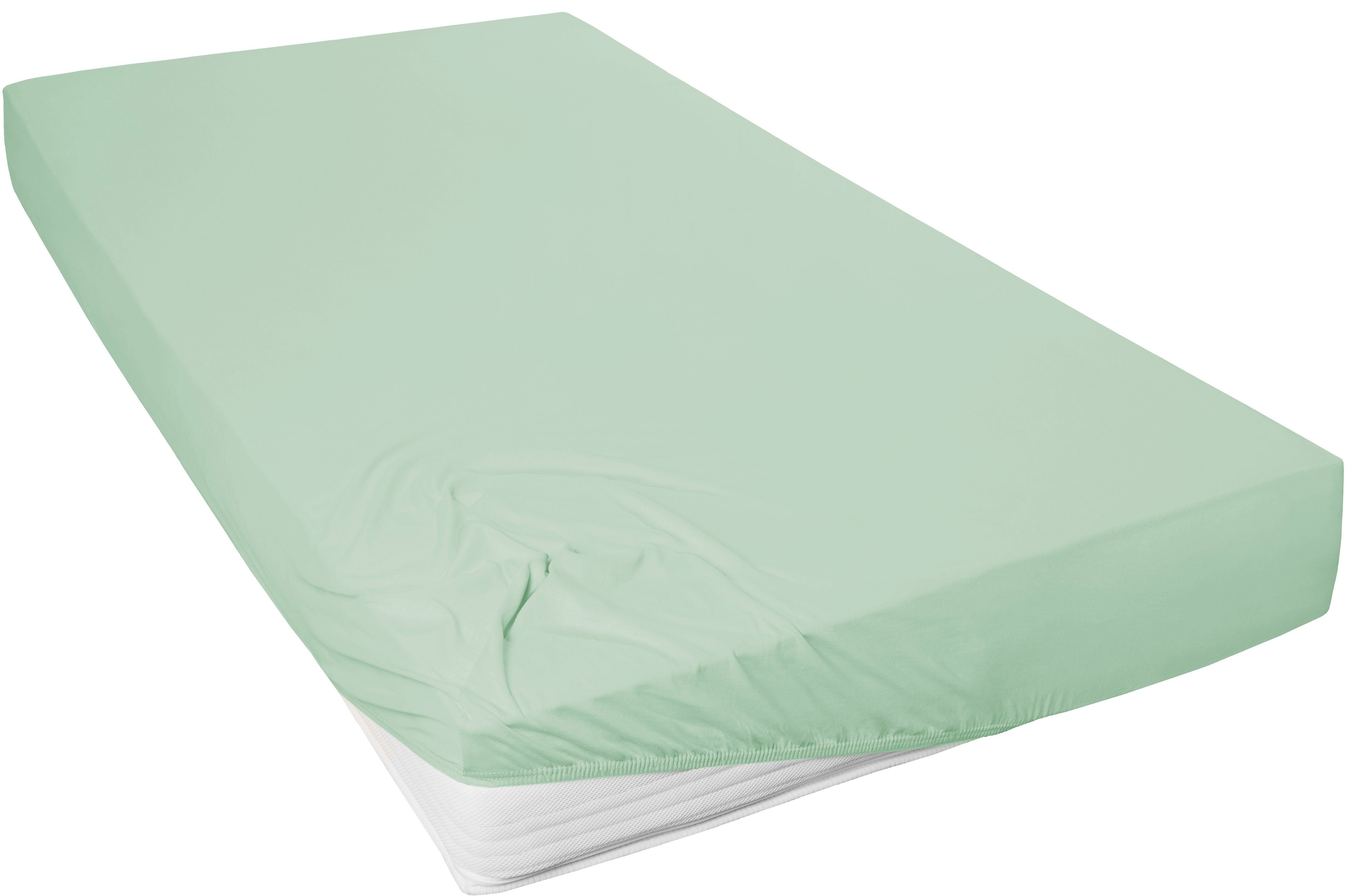 Primera Spannbettlaken Mako-Feinjersey Spannbetttuch, Mako-Jersey, Gummizug: rundum, (1 Stück), Geeignet für Standardmatratzen bis 22 cm, 100% Baumwolle