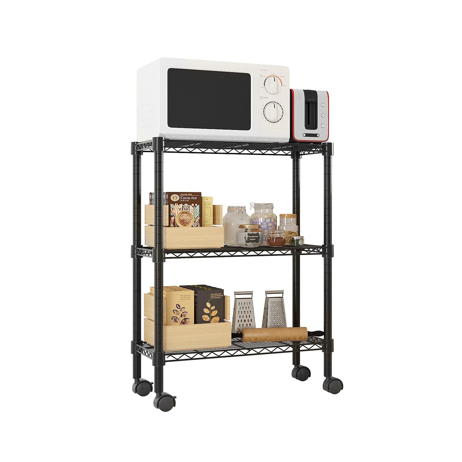 HT Beistellwagen Rollwagen Küchenwagen Organizer, Aufbewahrungswagen 3 Ebenen, Küchentrolley auf Rollen, Mehrzweckwagen Blumenregal Badregal