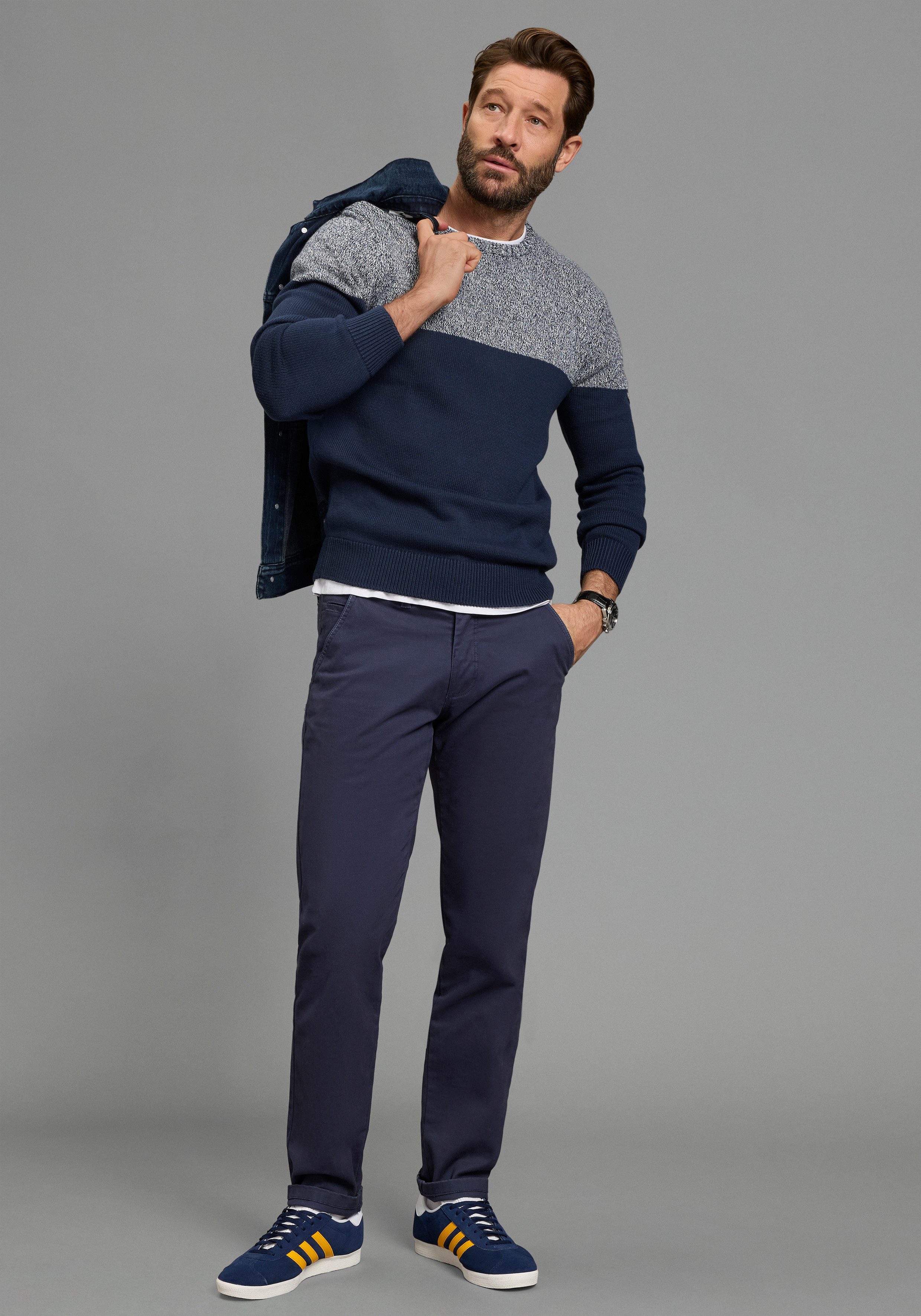 Man's World Rundhalspullover Neue Kollektion! Highlight melierter Look aus Strick, mit Rundhalsausschnitt, reguläre Passform, mit Langarm